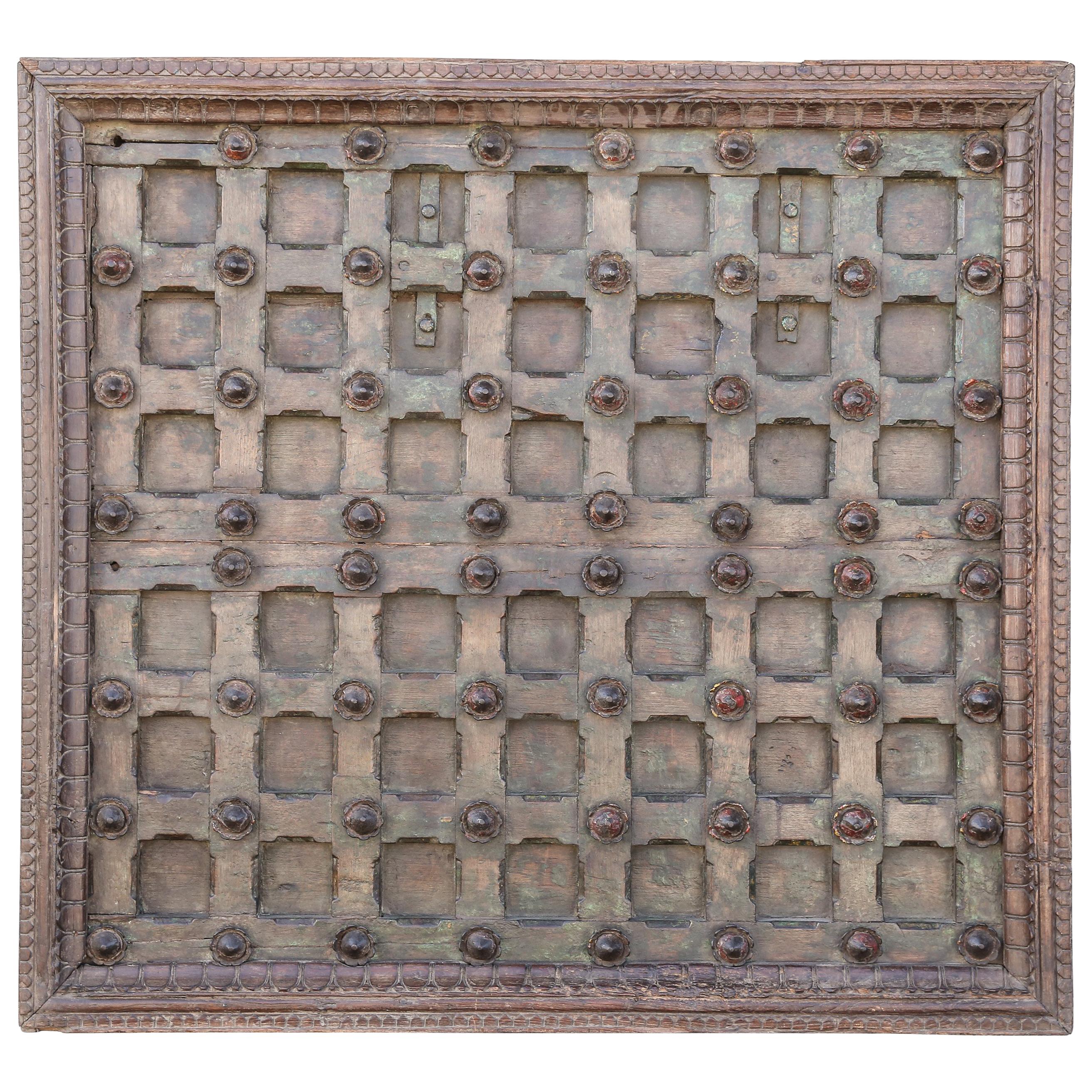 1820s Metal Studded Geometric Pattern Solid Teak Wood Ceiling from a Temple For Sale