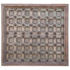 1820s Metal Studded Geometric Pattern Solid Teak Wood Ceiling from a Temple