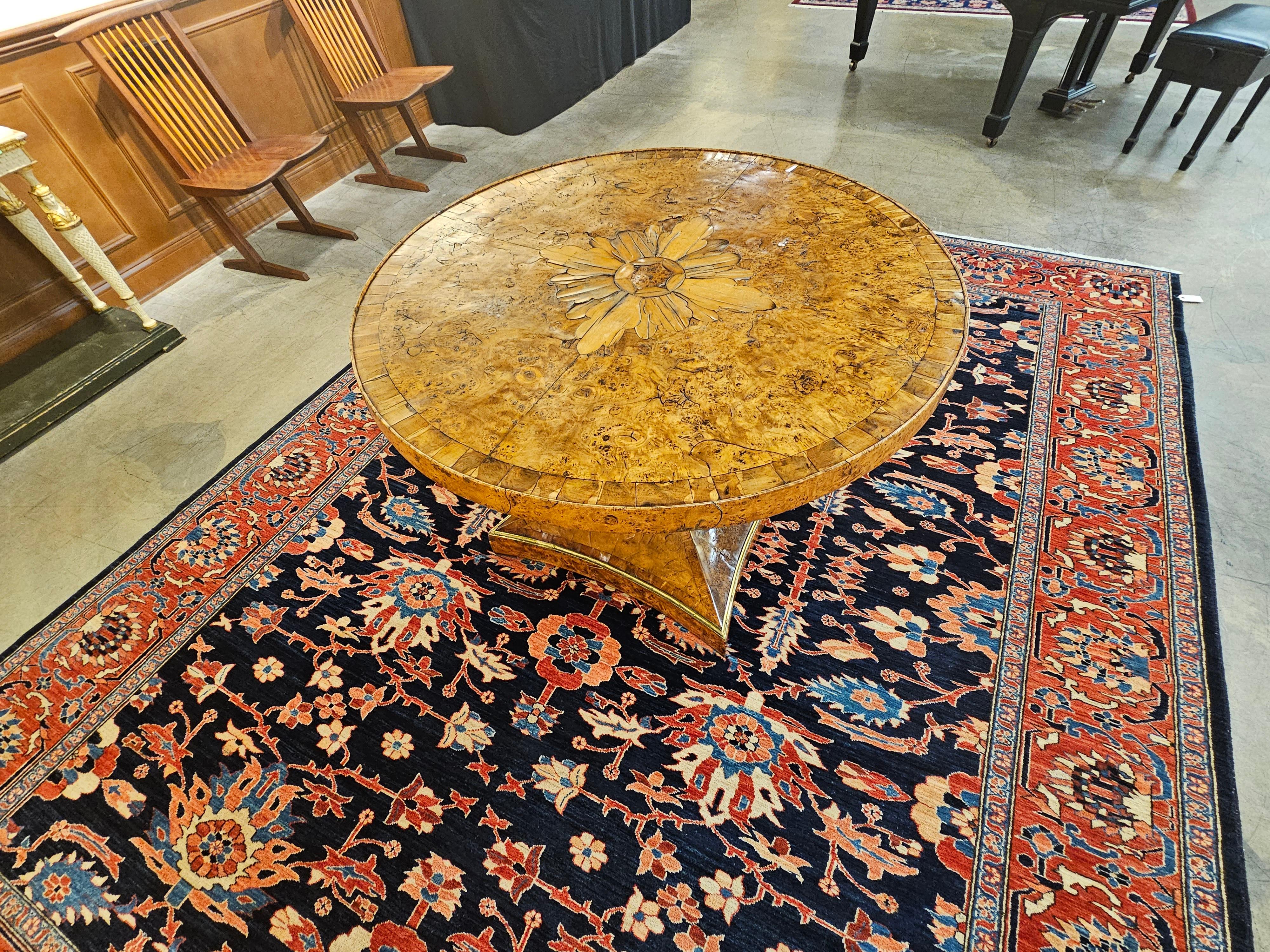 1820s Biedermeier Brass Mounted Carelian Birch and Marquetry Center Table For Sale 4