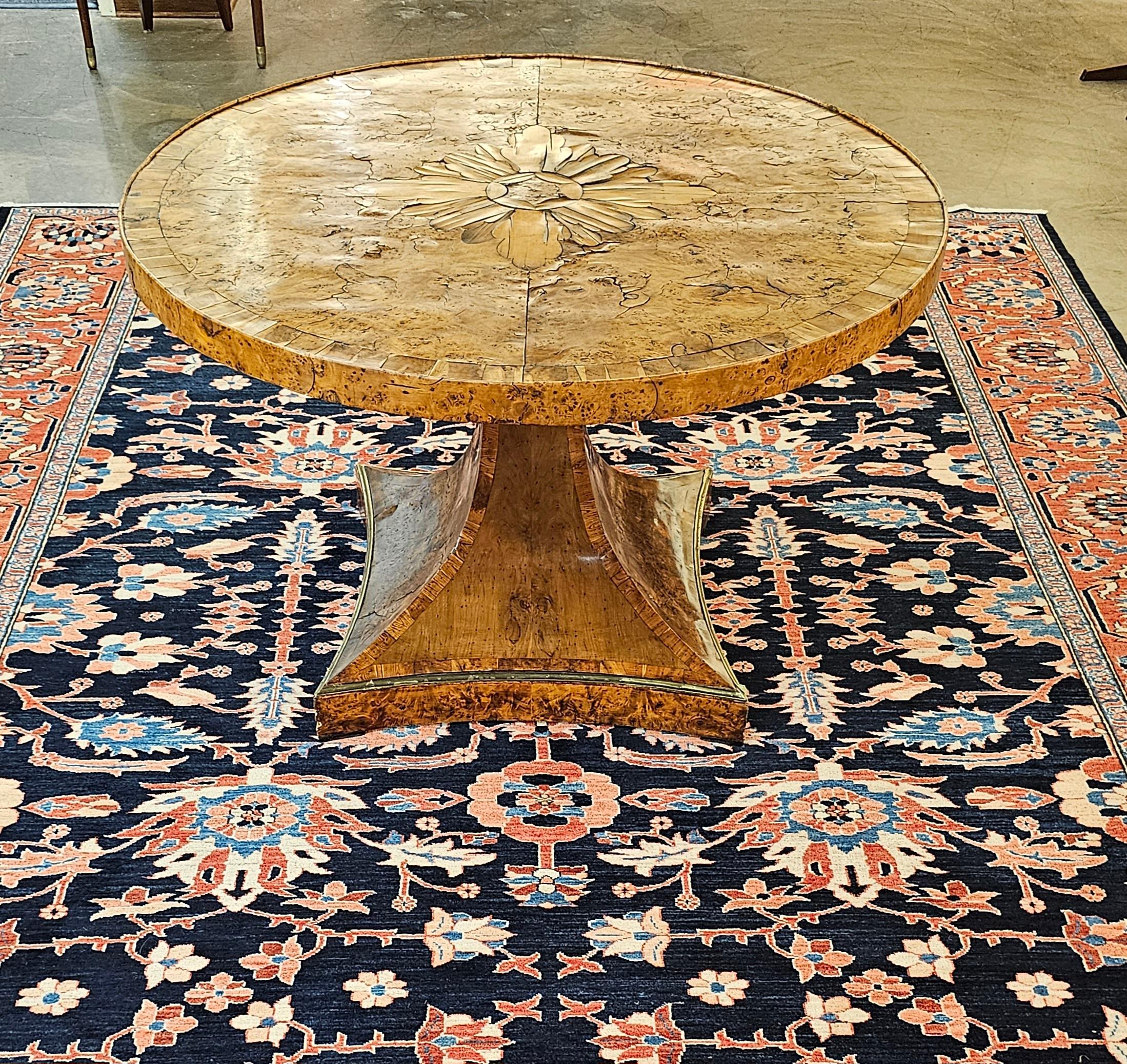 1820s Biedermeier Brass Mounted Carelian Birch and Marquetry Center Table For Sale 10