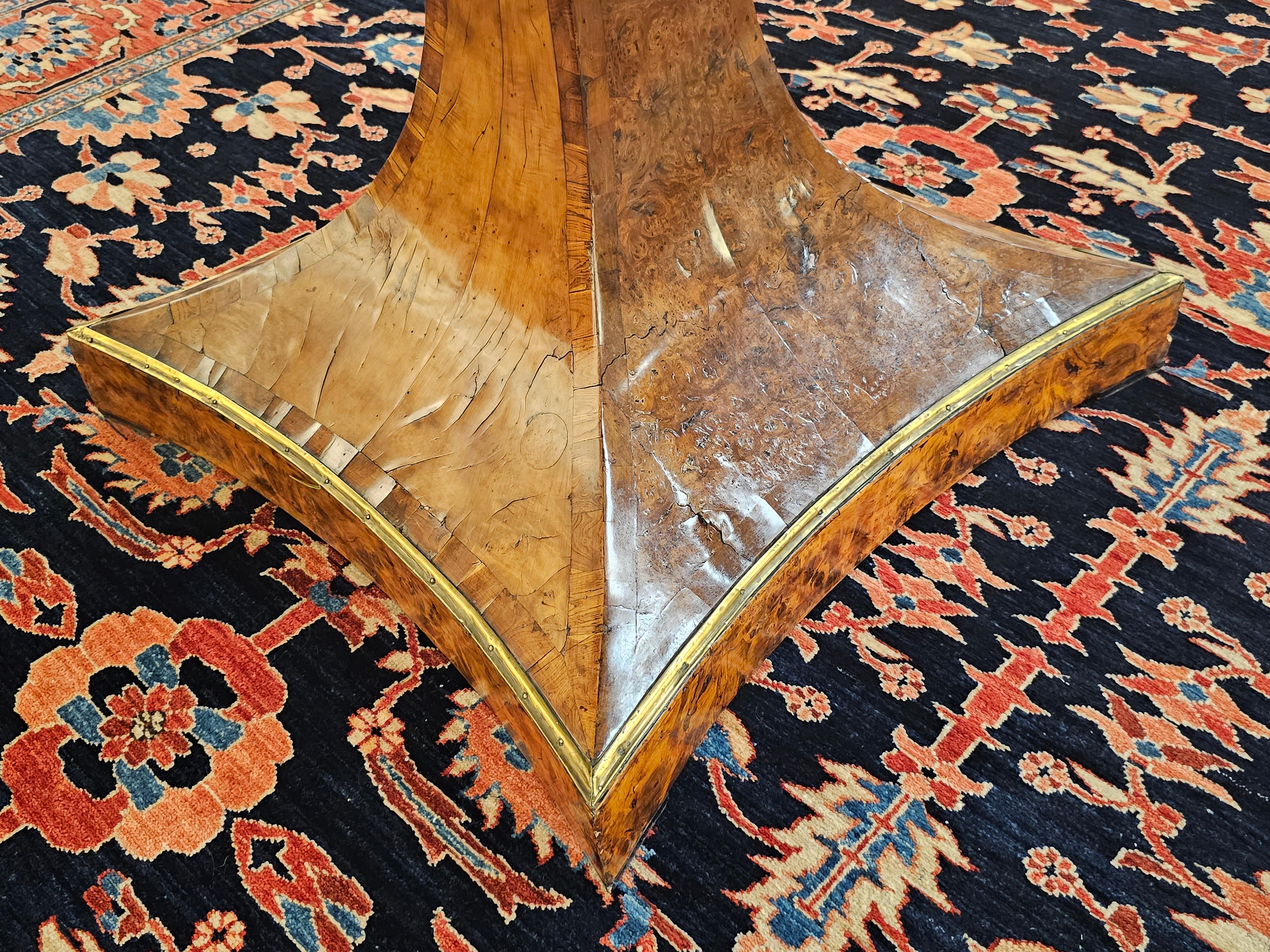 Unknown 1820s Biedermeier Brass Mounted Carelian Birch and Marquetry Center Table For Sale