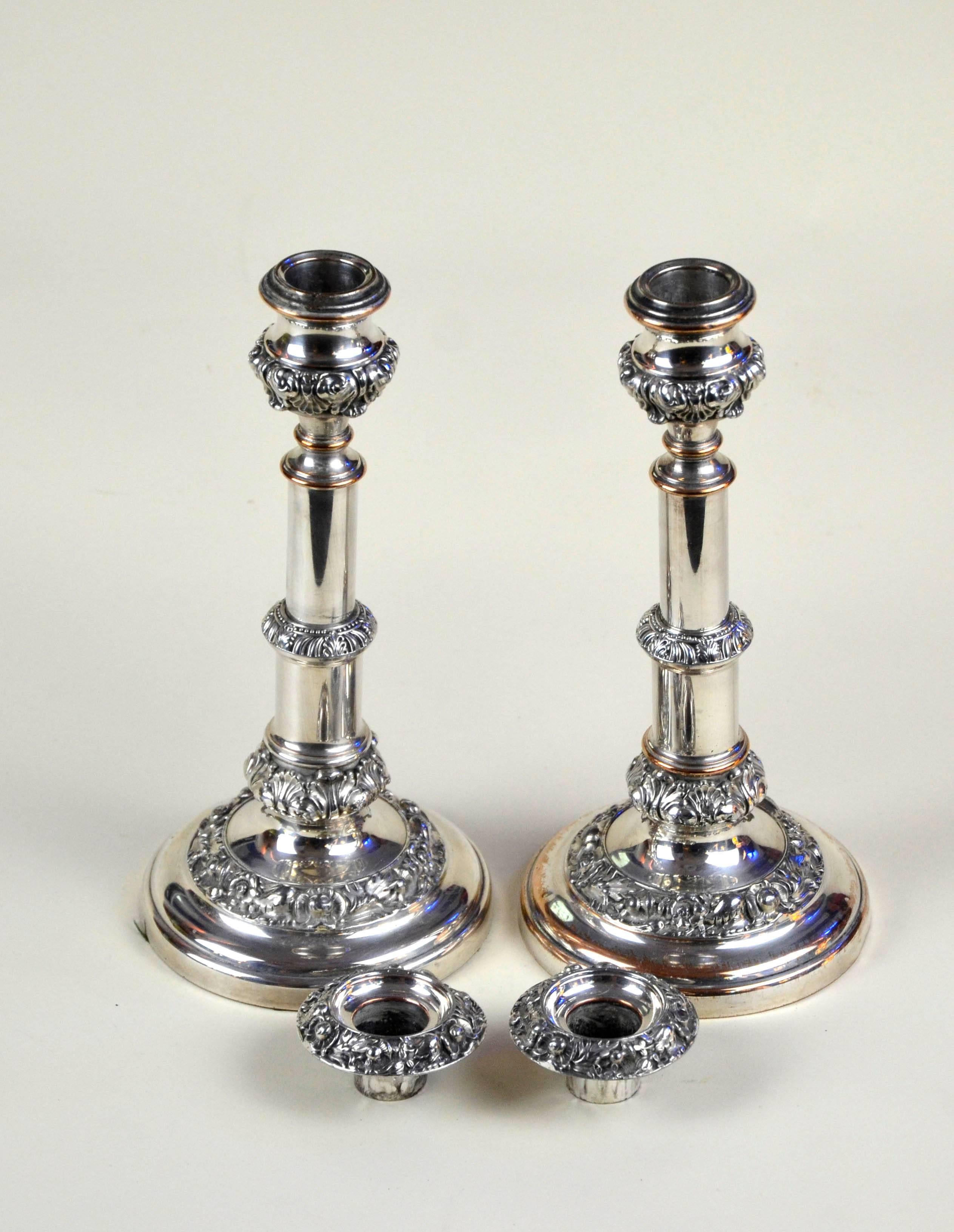 Early 19th Century 1820s Pair of English Georgian Old Sheffield Plate Telescopic Candlesticks For Sale