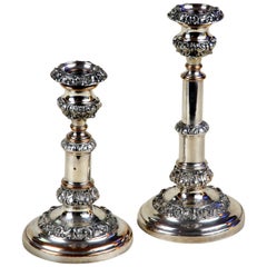 Antique 1820s Pair of English Georgian Old Sheffield Plate Telescopic Candlesticks