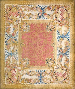 1820s Pink & Camel Floral European English Axminster Rug 14'4" x 16'2" Carpet