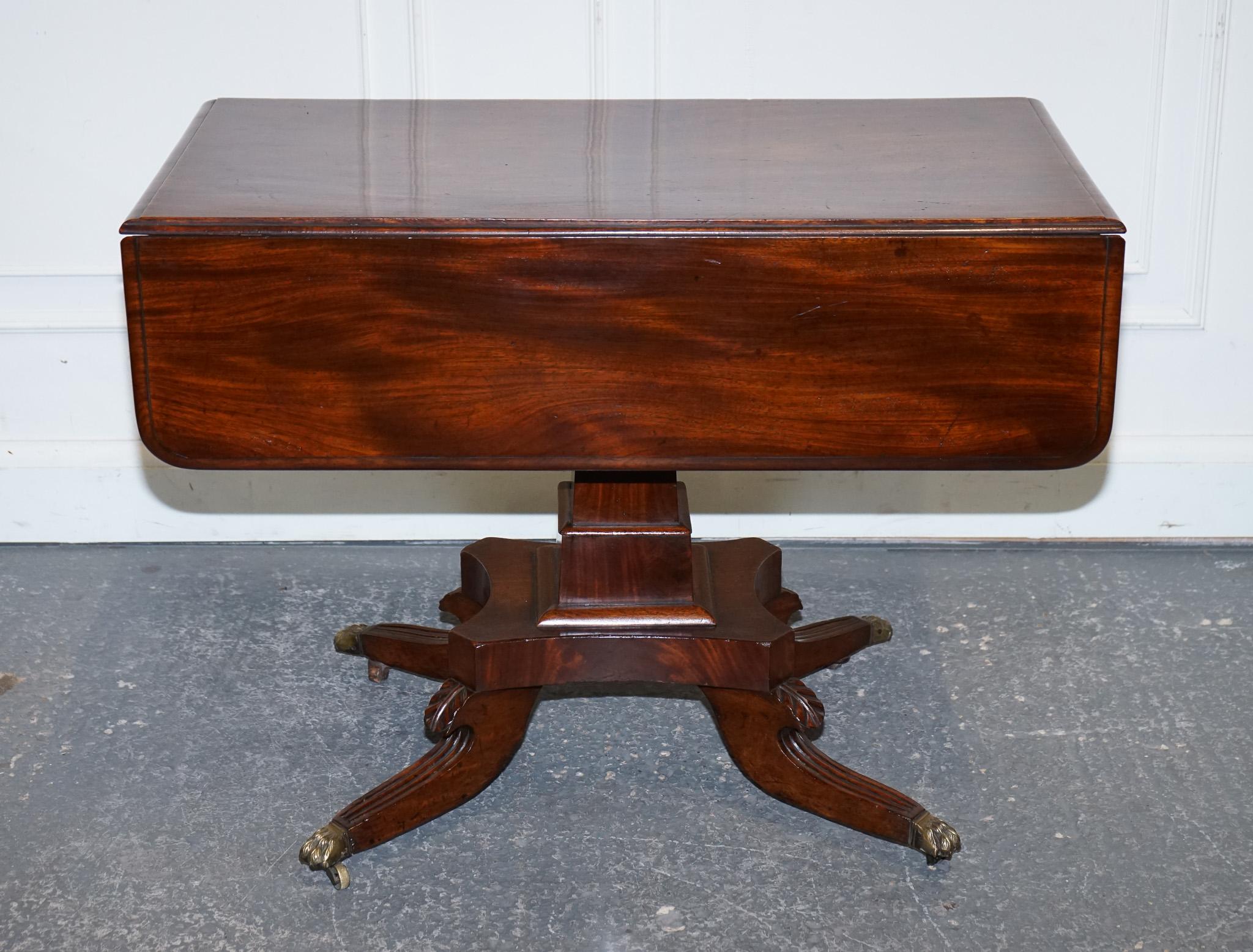 1820er RESTORIERTES ENGLISCHES ANTIQUE PEDESTAL PEMBROKE DROP LEAF TABLE WITH DRAWER im Angebot 7