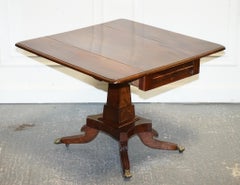 1820s RESTORED ENGLISH ANTIQUE PEDESTAL PEMBROKE DROP LEAF TABLE WITH DRAWER