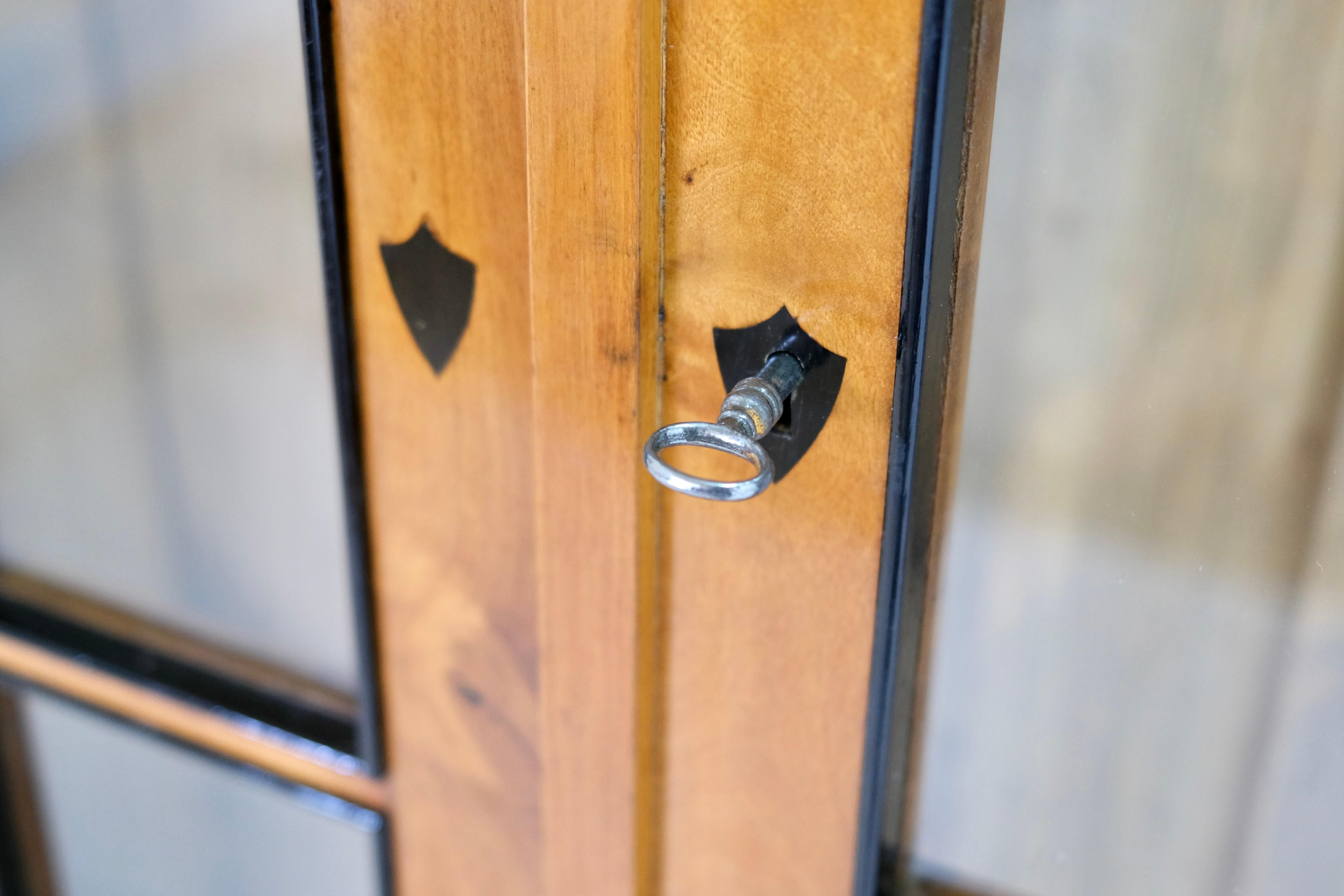 Polished 1820s Southern Germany Handpolished Cherry Wood Biedermeier Vitrine with Drawers