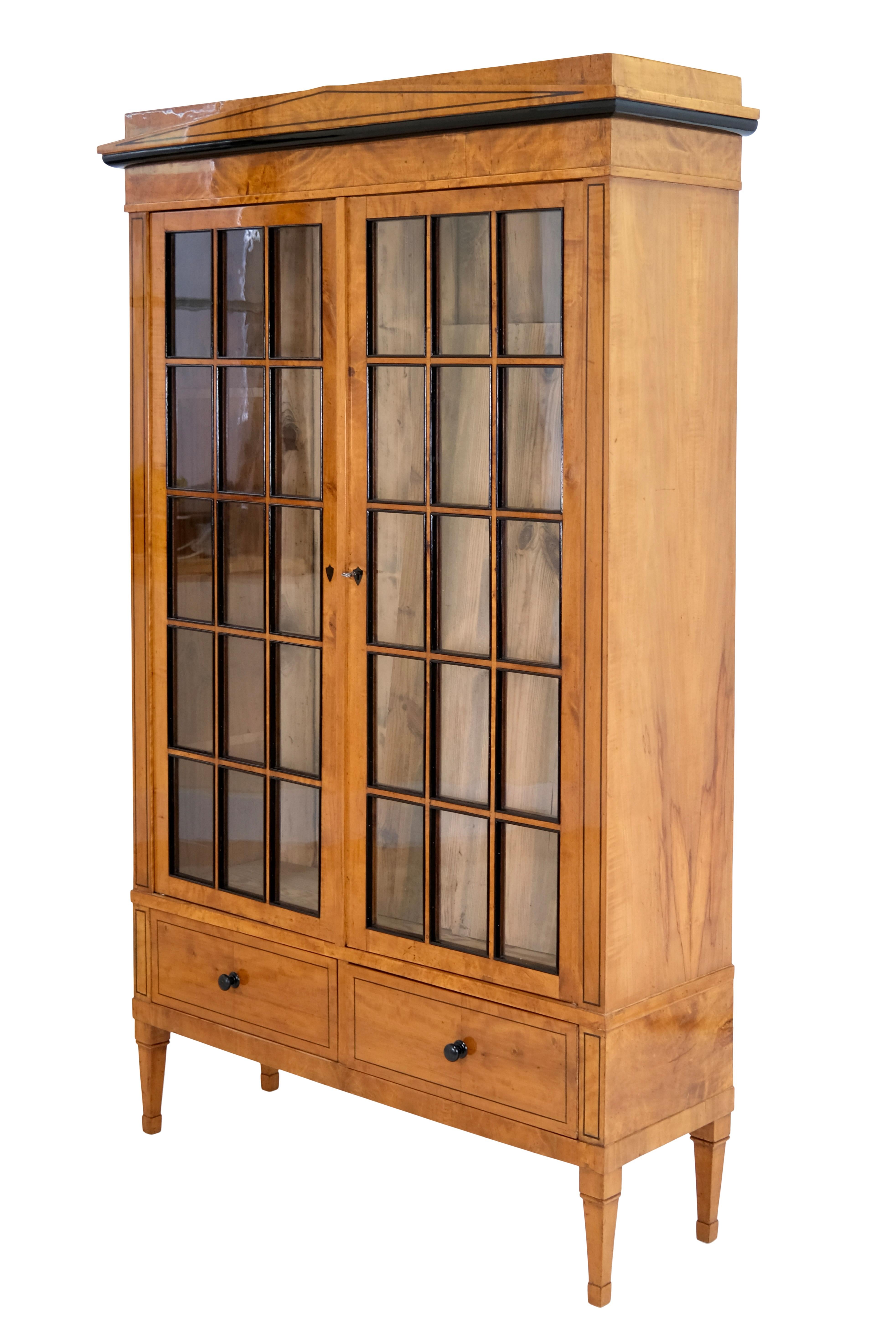 Early 19th Century 1820s Southern Germany Handpolished Cherry Wood Biedermeier Vitrine with Drawers