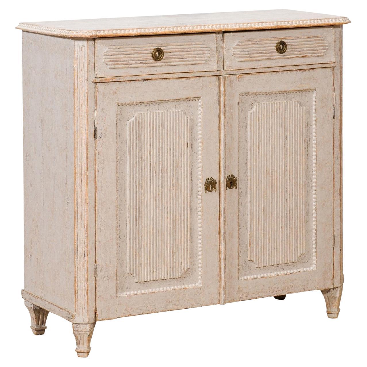 1820s Swedish Gustavian Period Buffet with Carved Reeded Accents For Sale
