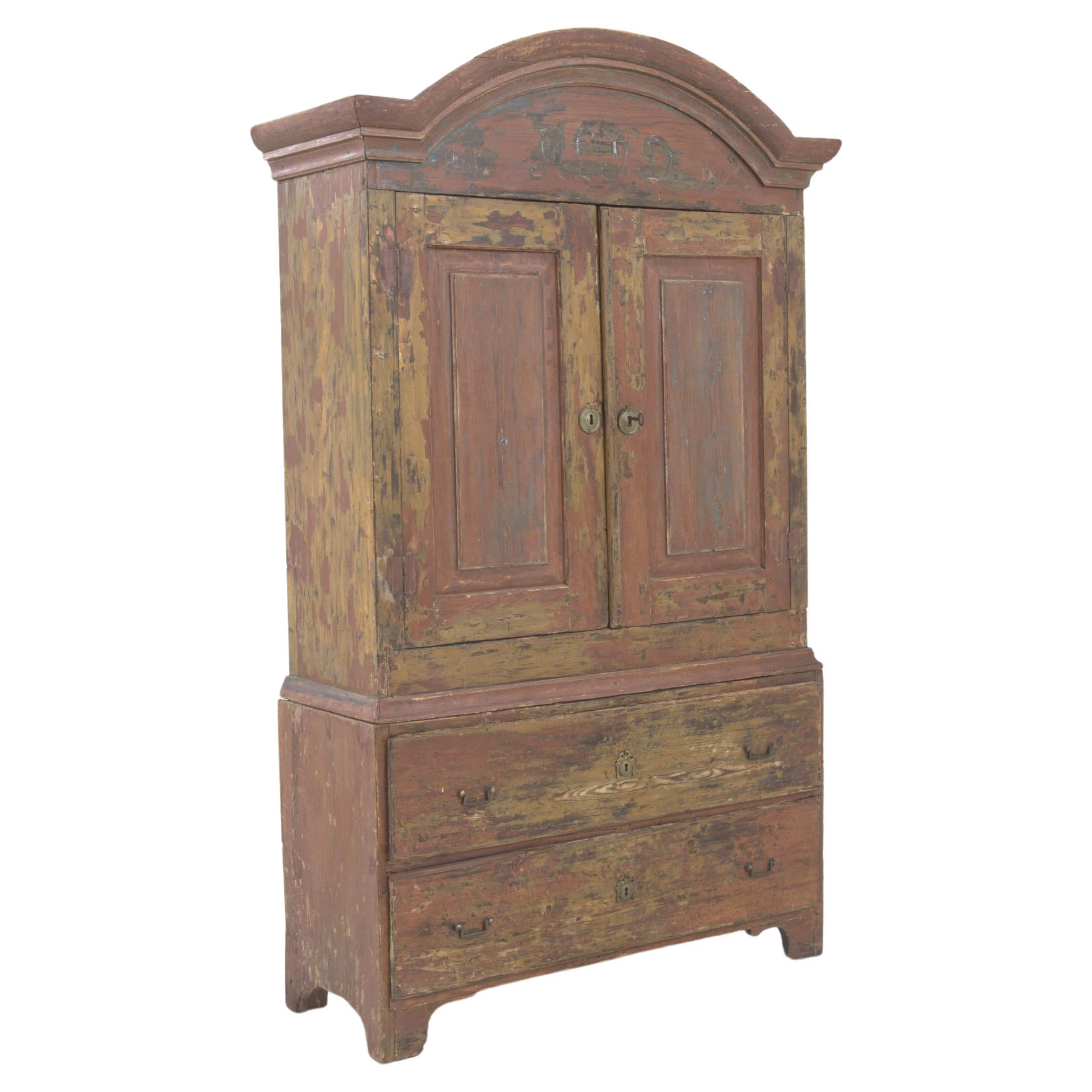 1820s Swedish Wood Patinated Red Cabinet For Sale