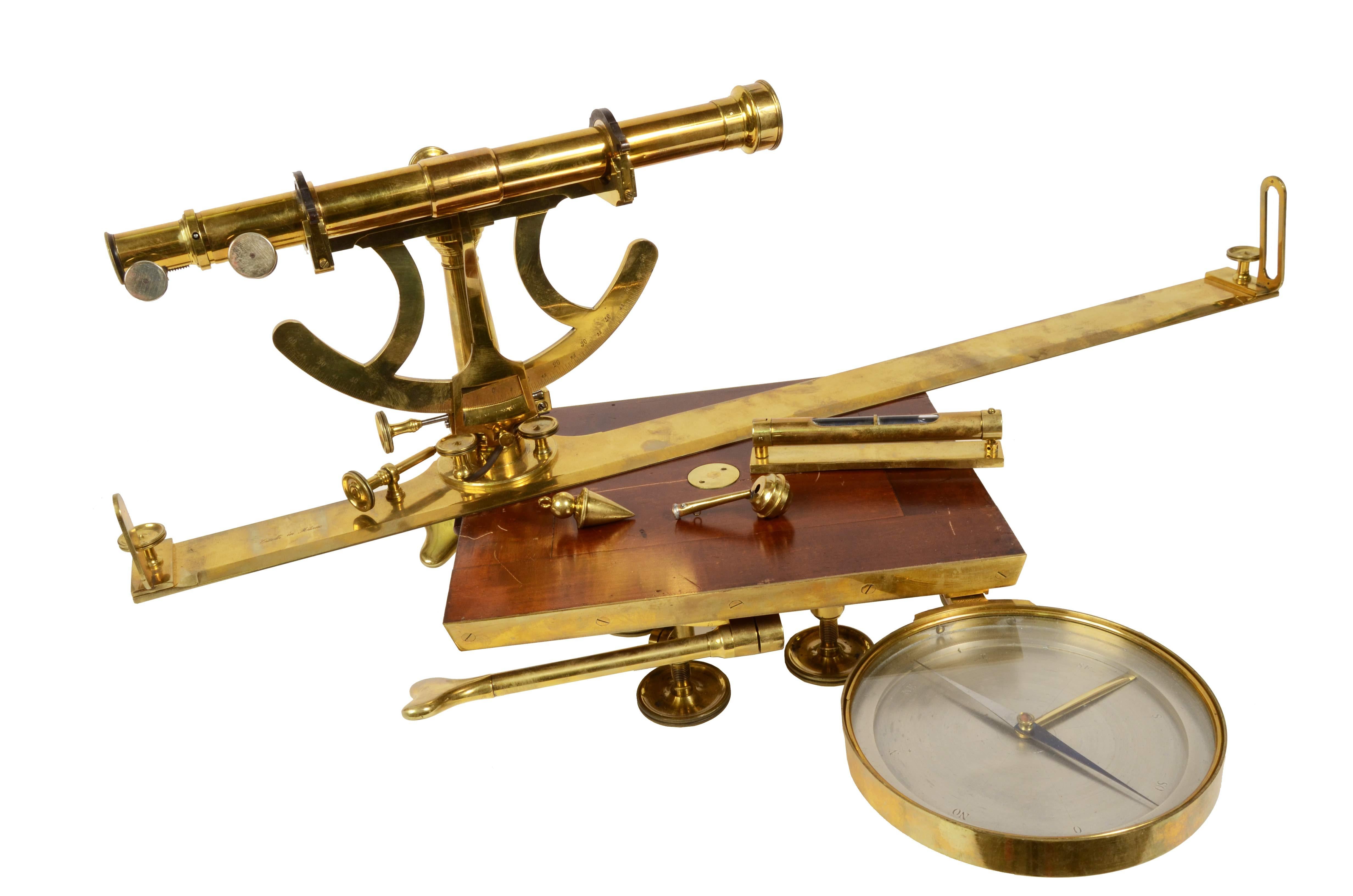 1820s Rare Cittelli Milan Brass Wood Praetorian Tablet Antique Surveyor Tool 3
