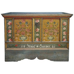 1821 Blanket Chest, Dark Green Floral Painted, Central Europe