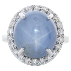 18,21 Karat Gewicht Cabochon Sternsaphir & runder Diamant Mode-Ring in 18K WG