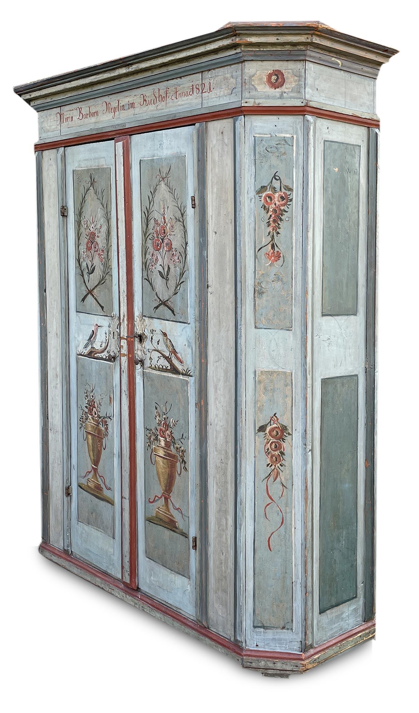 Swiss 1821 Light Blue Floral Painted Cabinet