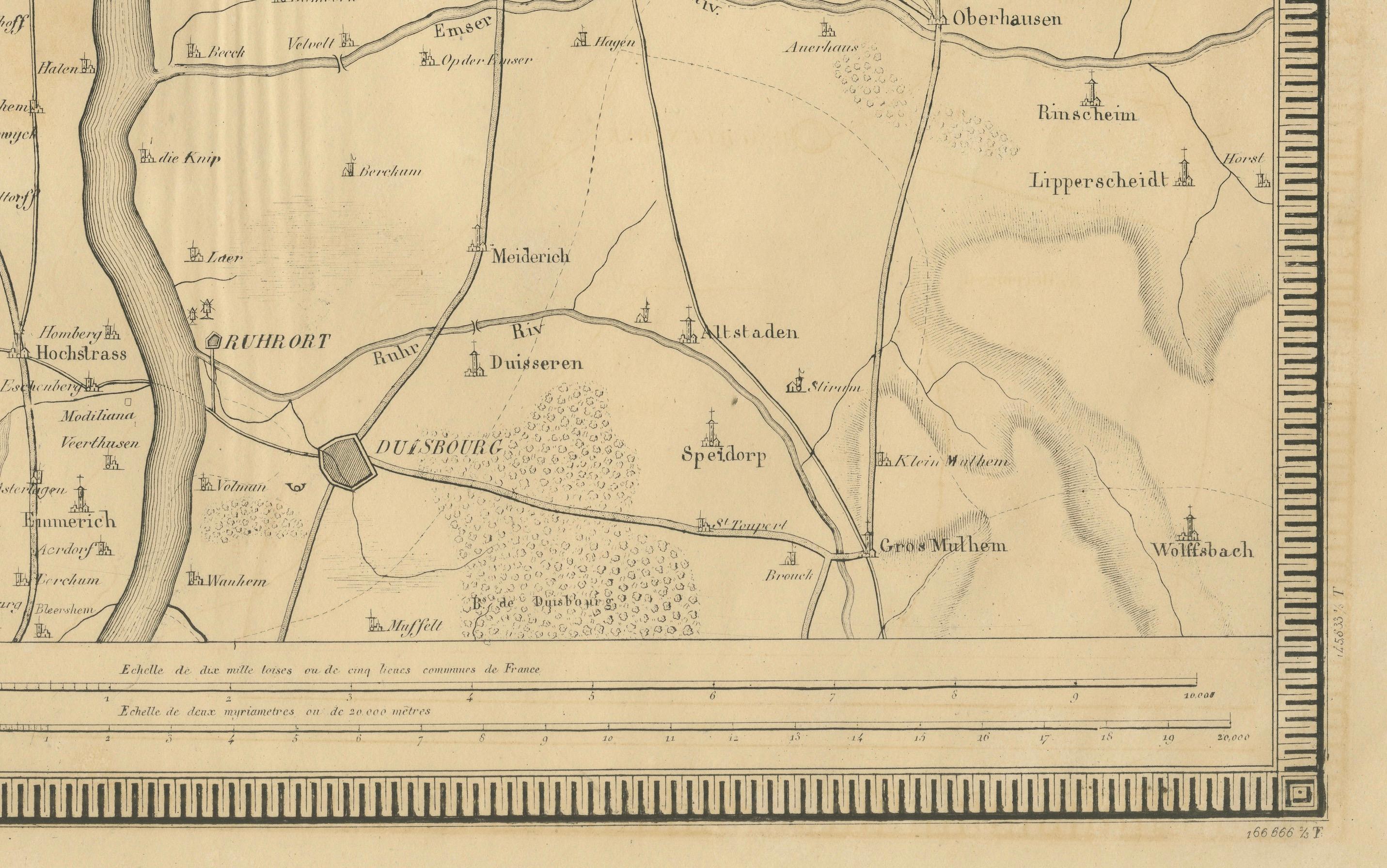 1821 Map of the Rhine River Region by Vandermaelen – from Duisburg to Wesel For Sale 3