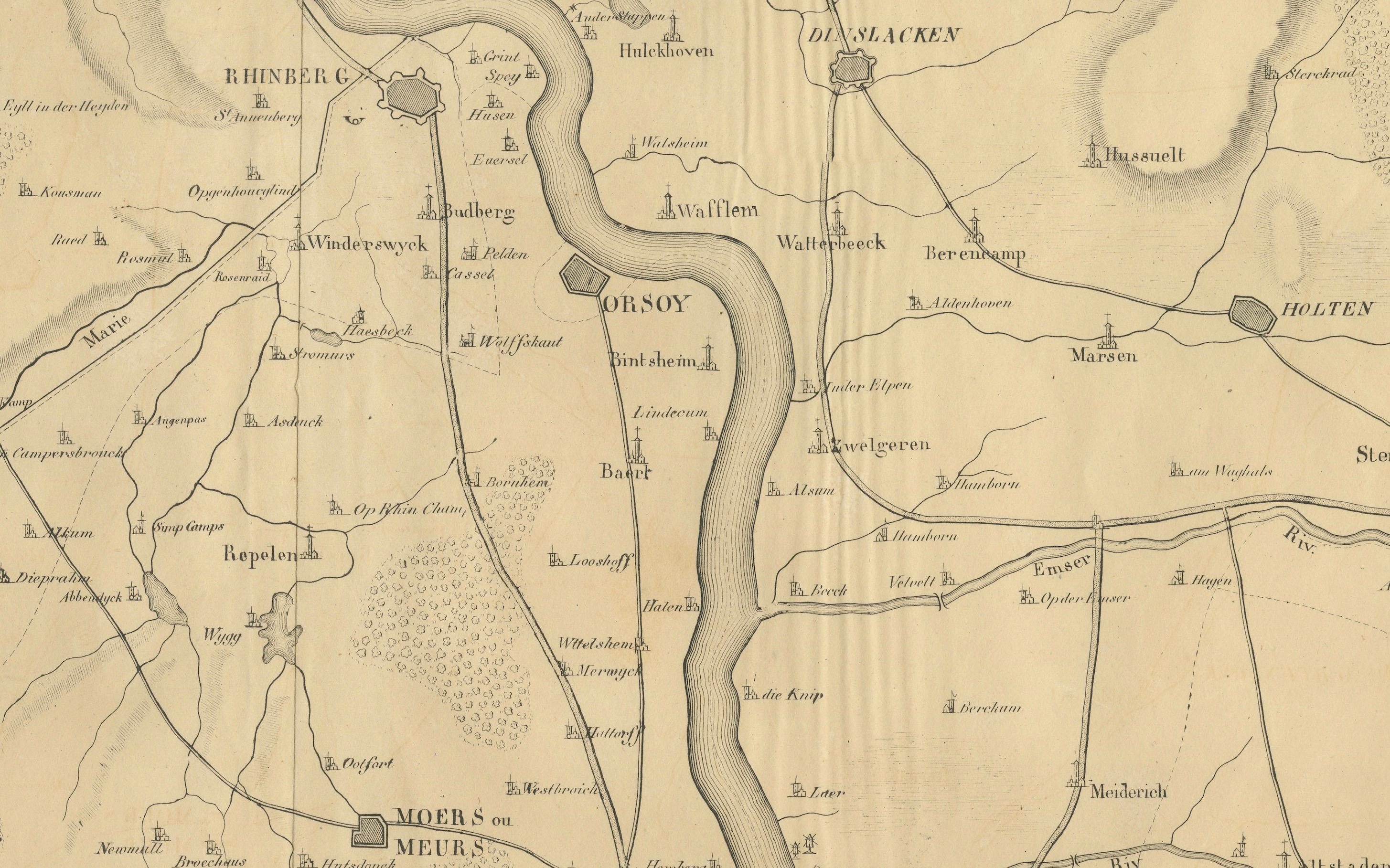 1821 Map of the Rhine River Region by Vandermaelen – from Duisburg to Wesel For Sale 4