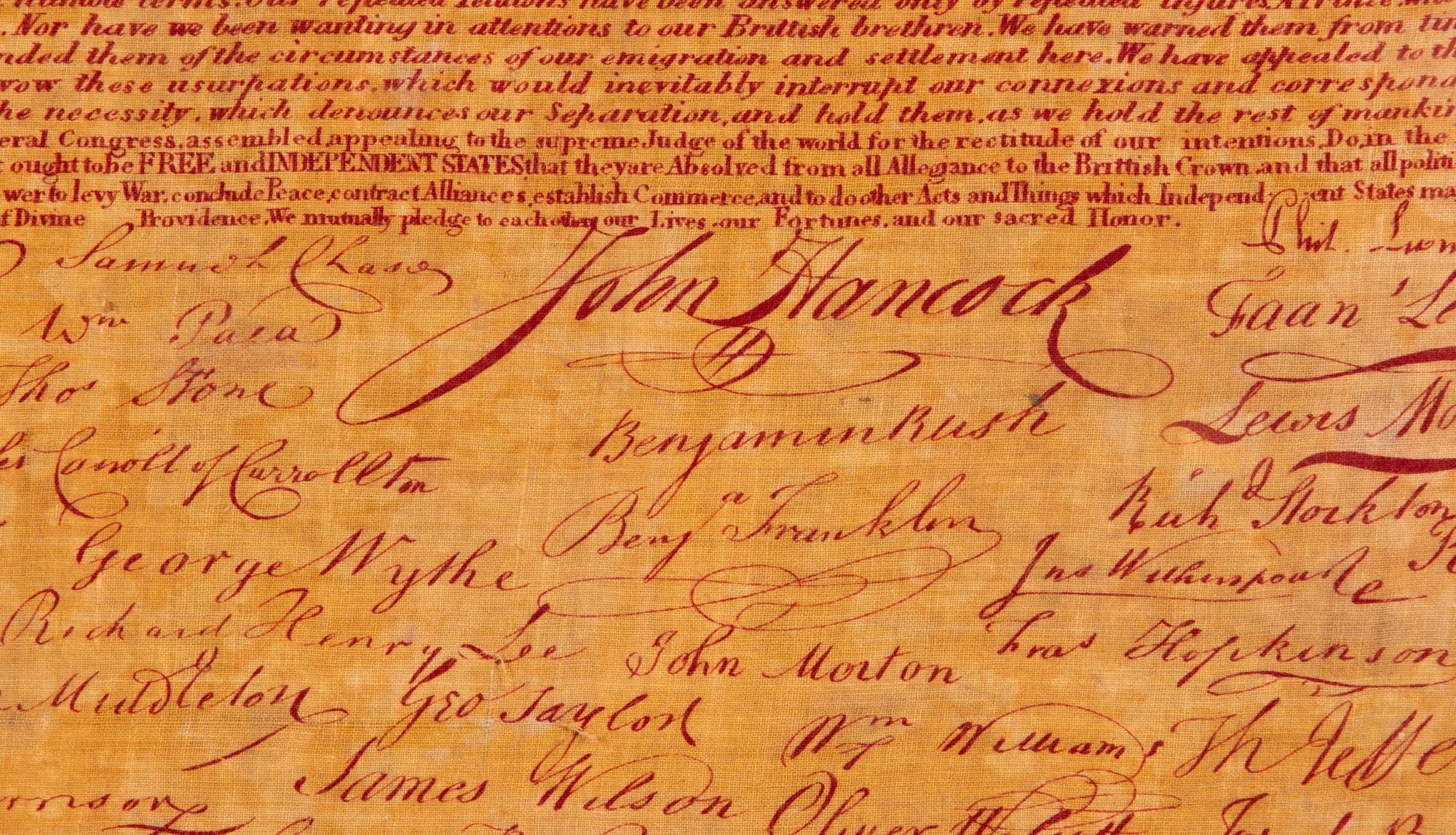 Cotton 1821 Printing of the Declaration of Independence on Cloth