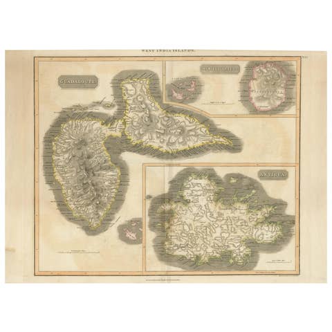 1821 Thomson Map of Guadeloupe, Marie-Galante and Antigua in the West Indies