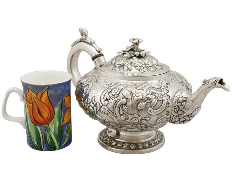 British 1822 Antique Scottish Sterling Silver Three Piece Tea Service