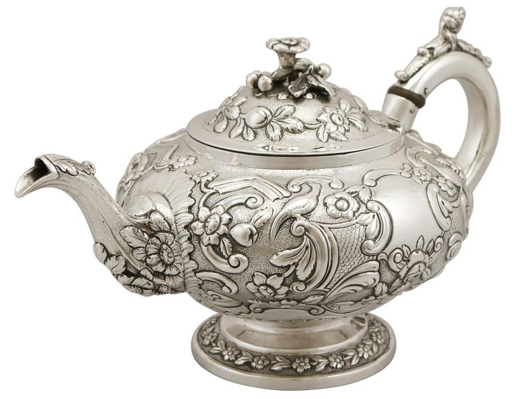 1822 Antique Scottish Sterling Silver Three Piece Tea Service 1