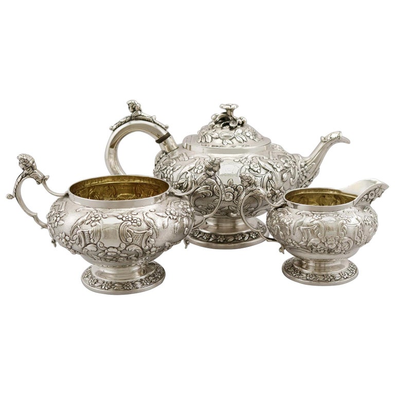 1822 Antique Scottish Sterling Silver Three Piece Tea Service