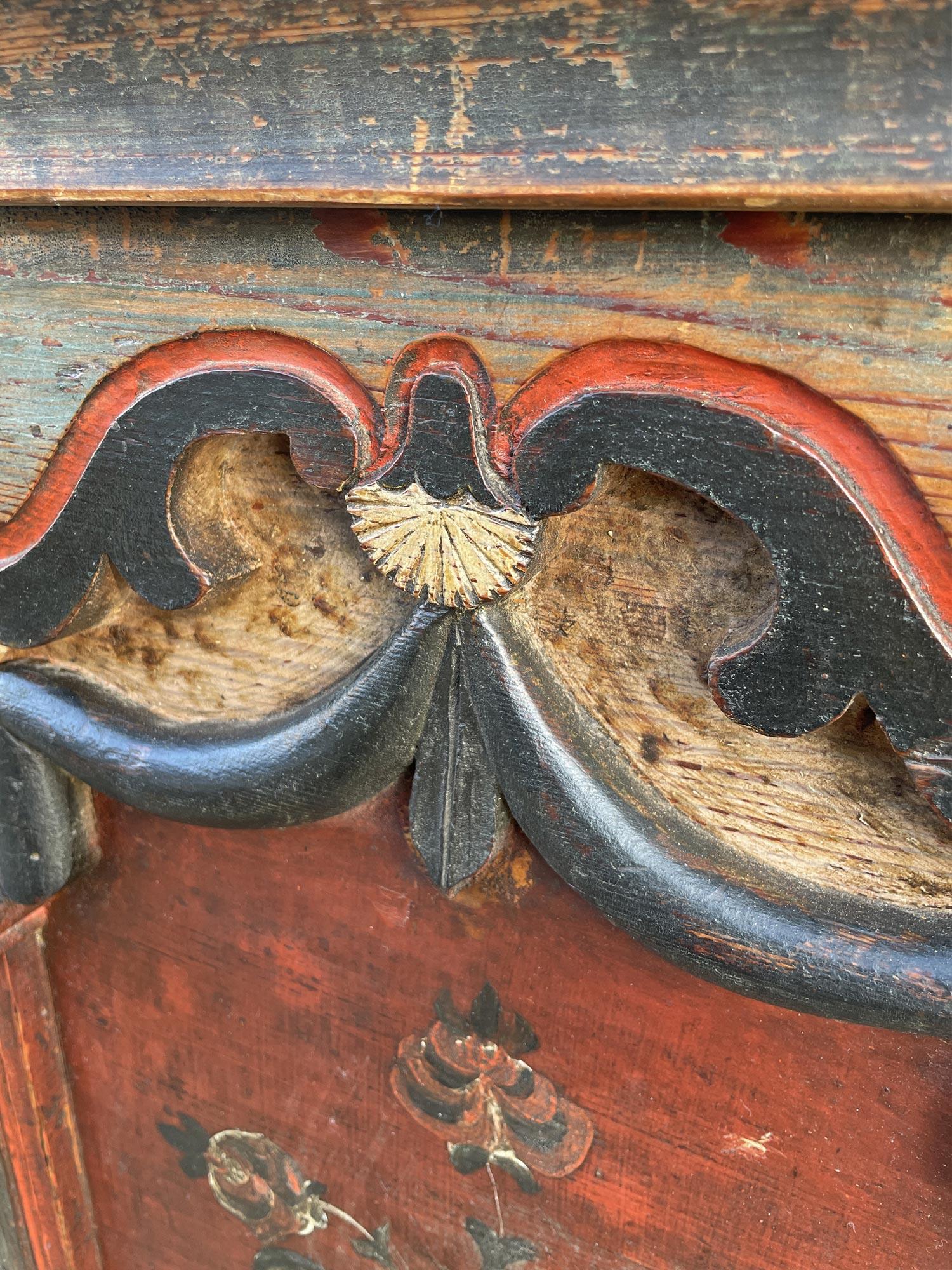 1822 Blue Floral Painted Alpine Chest For Sale 9