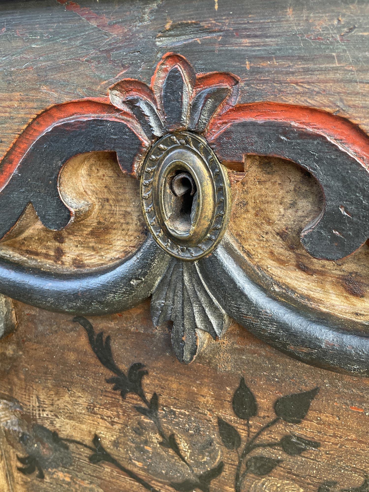 1822 Blue Floral Painted Alpine Chest For Sale 11