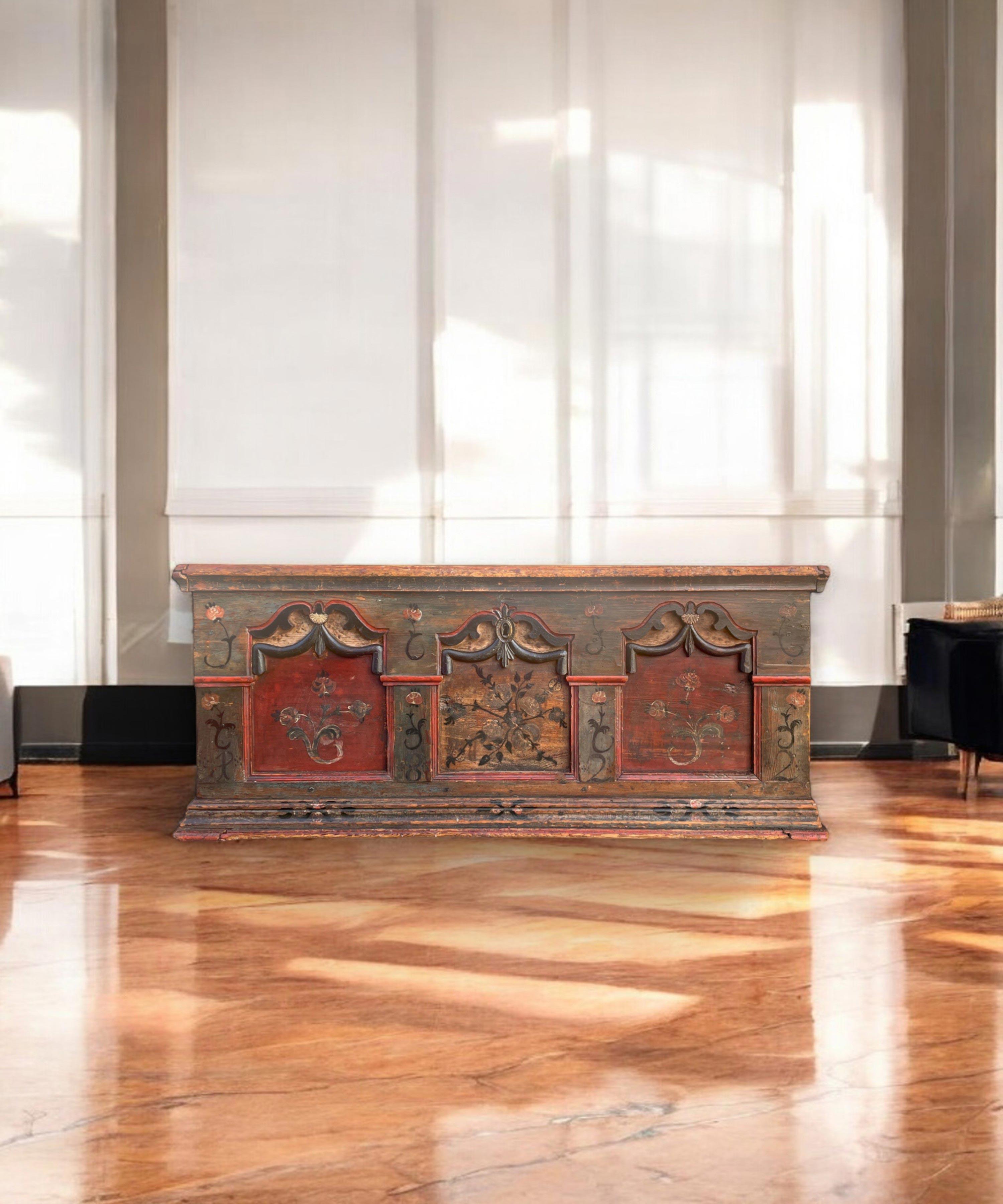 1822 Blue Floral Painted Alpine Chest For Sale 1