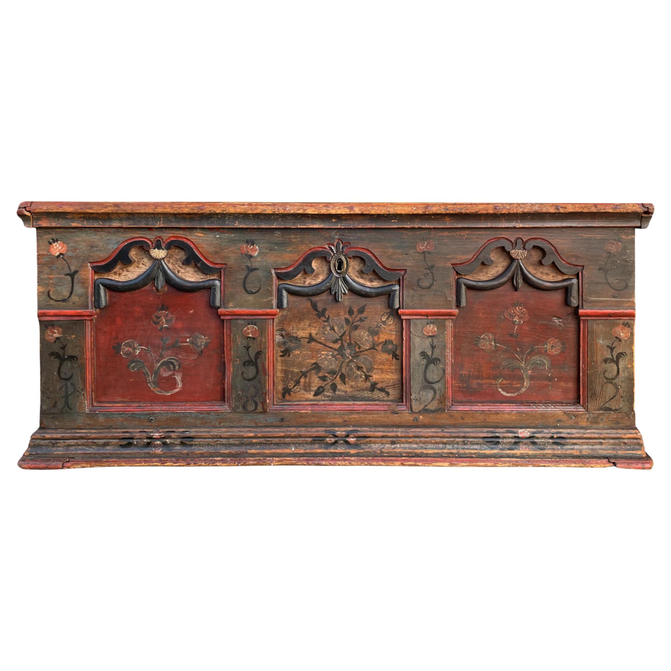 1822 Blue Floral Painted Alpine Chest