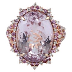 Meghna Jewels 18,22 Karat Kunzit-Diamant-Ring aus 14 Karat Gold