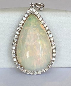 18.22 ct White Opal Pendant with Diamonds in 18 Karat White  Gold