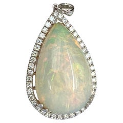 18.22 ct White Opal Pendant with Diamonds in 18 Karat White  Gold
