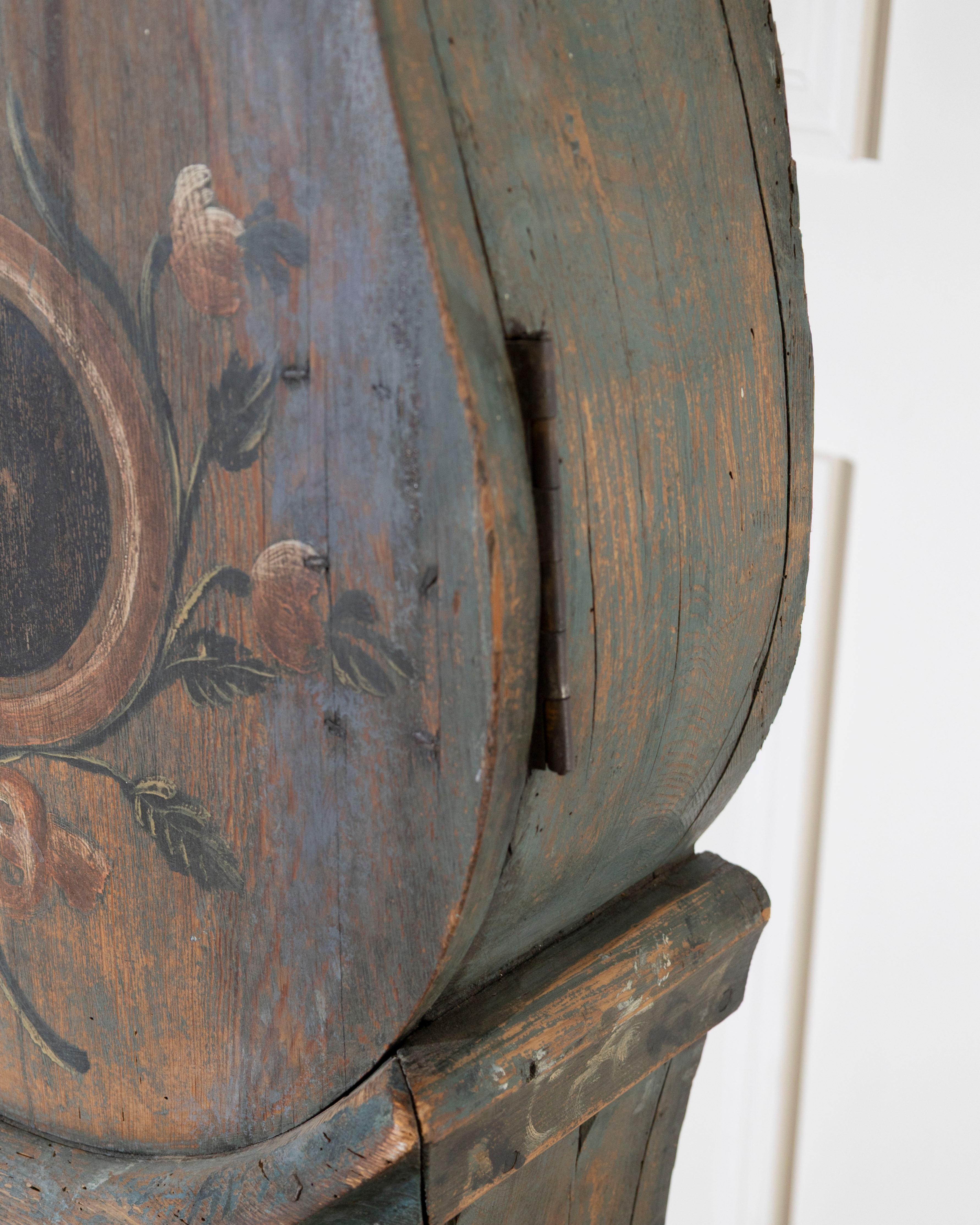 1822 Swedish Folk Art Tall Case Clock with Original Paint For Sale 4
