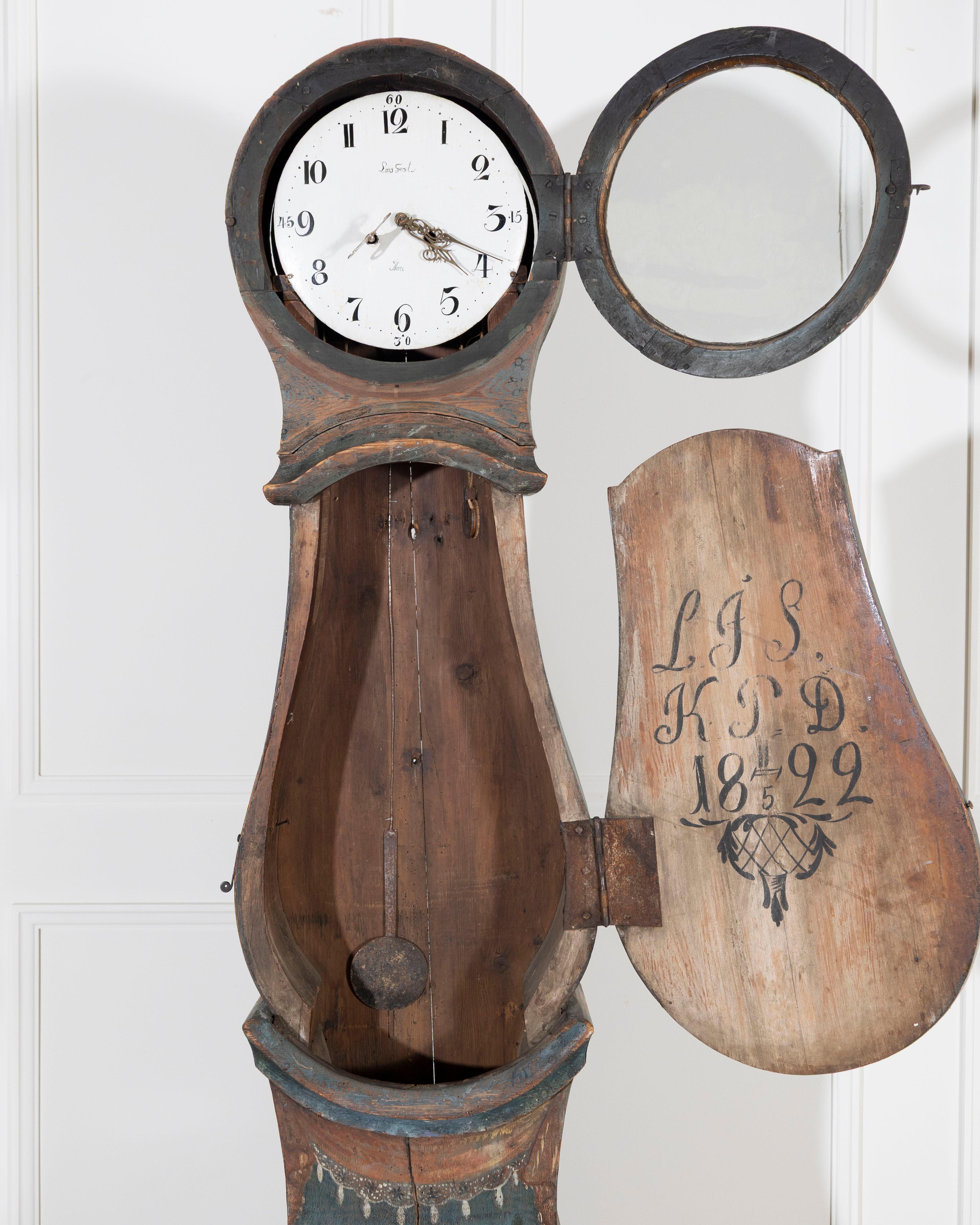 1822 Swedish Folk Art Tall Case Clock with Original Paint For Sale 6