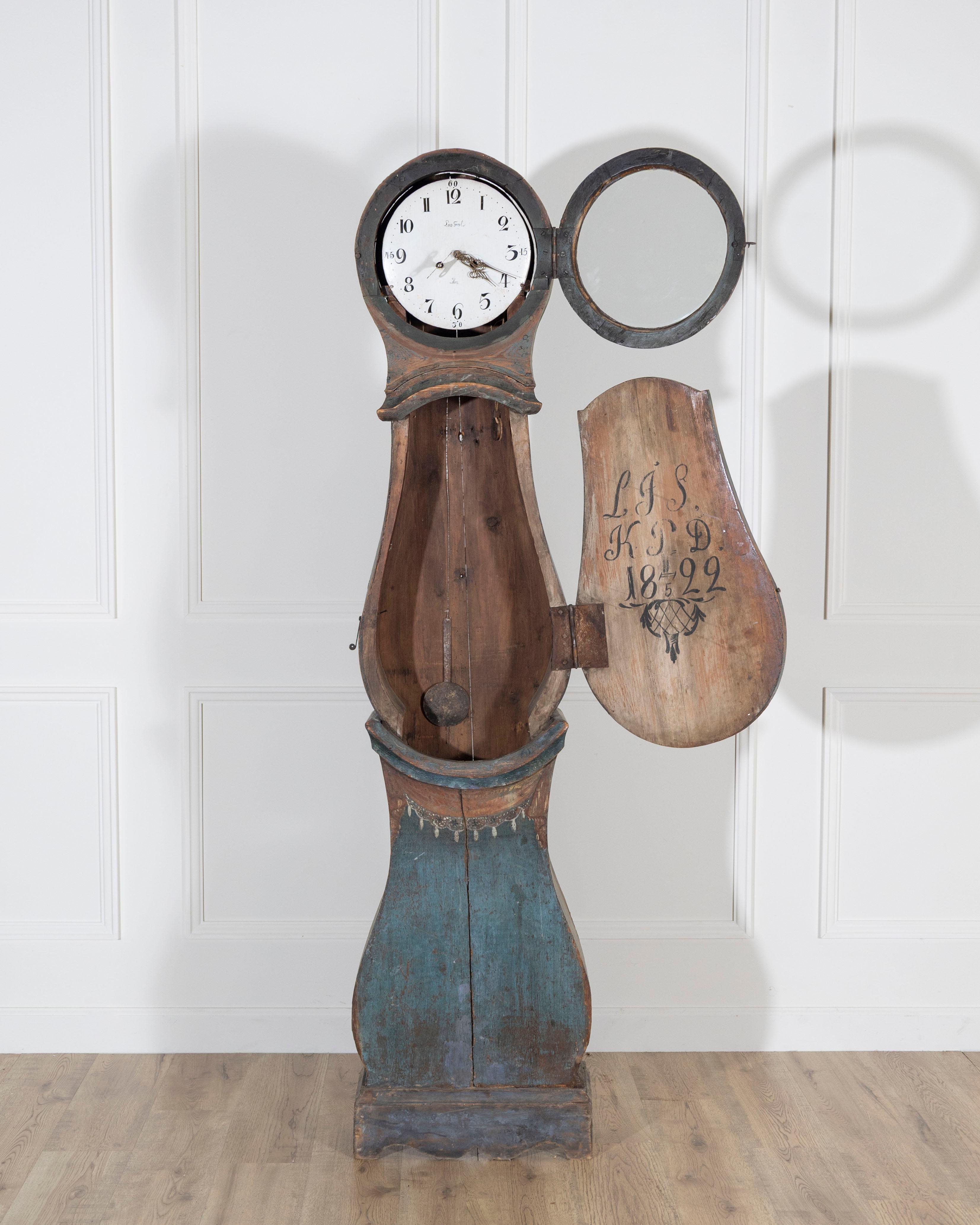 1822 Swedish Folk Art Tall Case Clock with Original Paint For Sale 9
