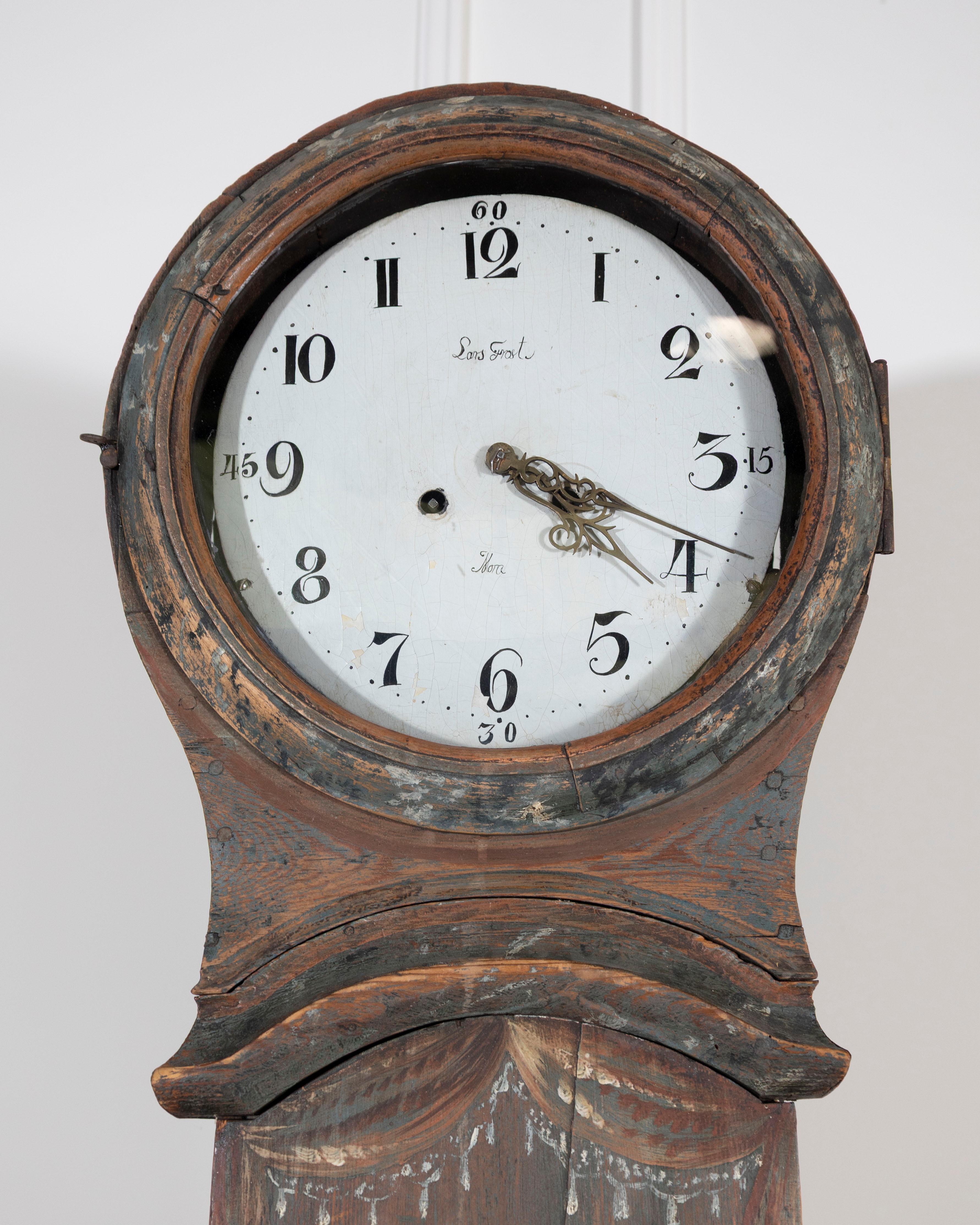 19th Century 1822 Swedish Folk Art Tall Case Clock with Original Paint For Sale