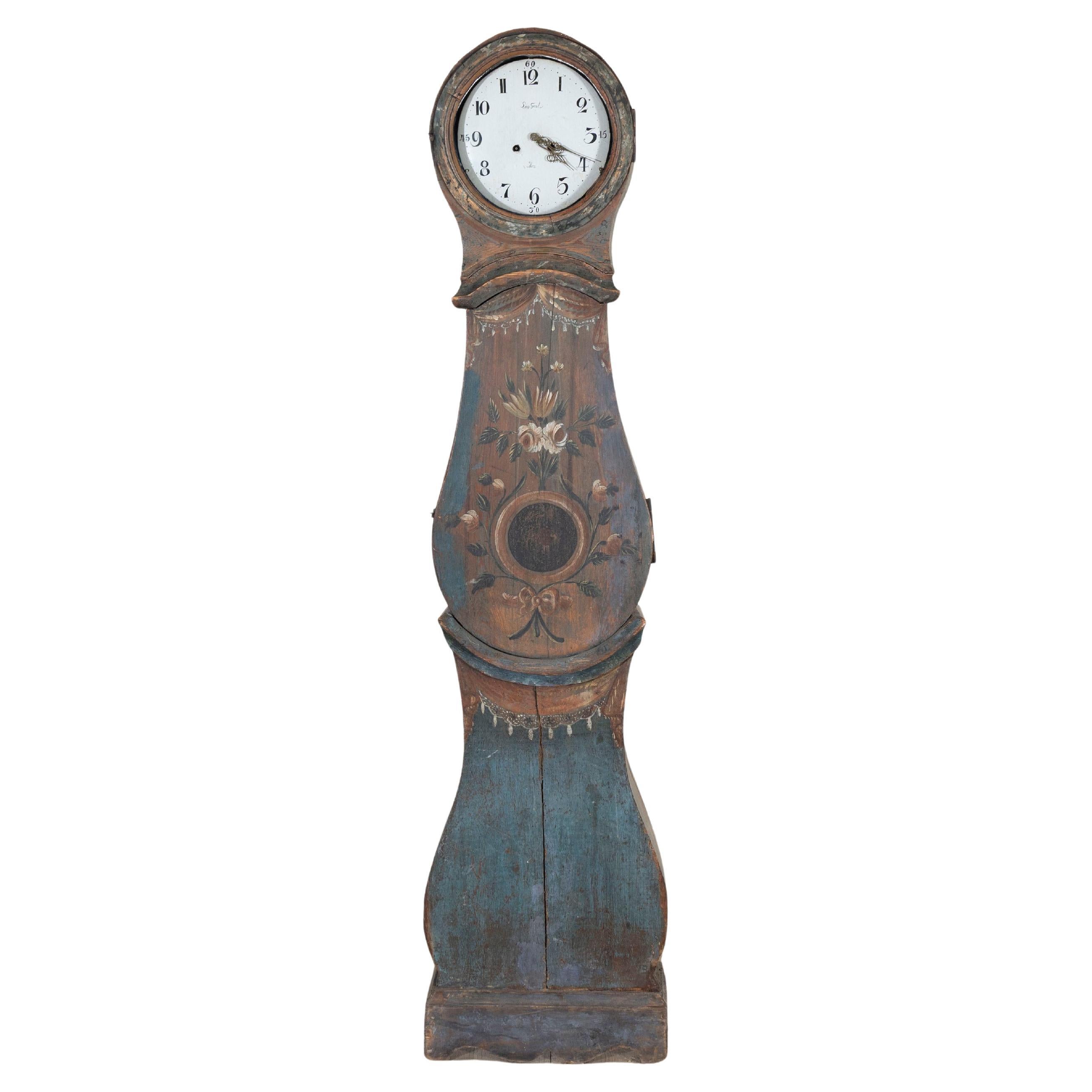 1822 Swedish Folk Art Tall Case Clock with Original Paint For Sale