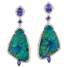 18.23 Carat Opal Tanzanite Diamond 18 Karat Gold Earrings
