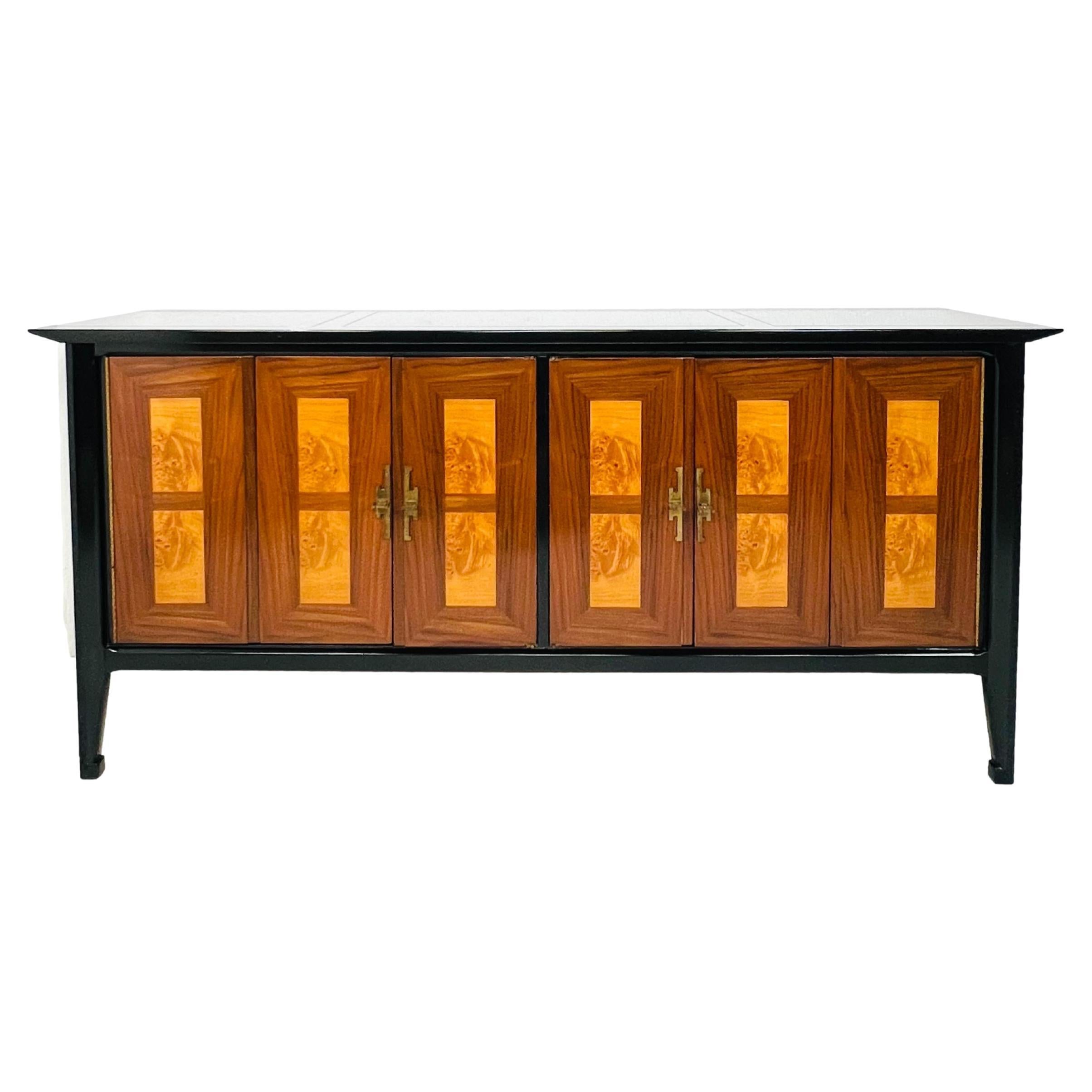 #1823 Vintage Ebonized Wood & Burl Sideboard / Buffet