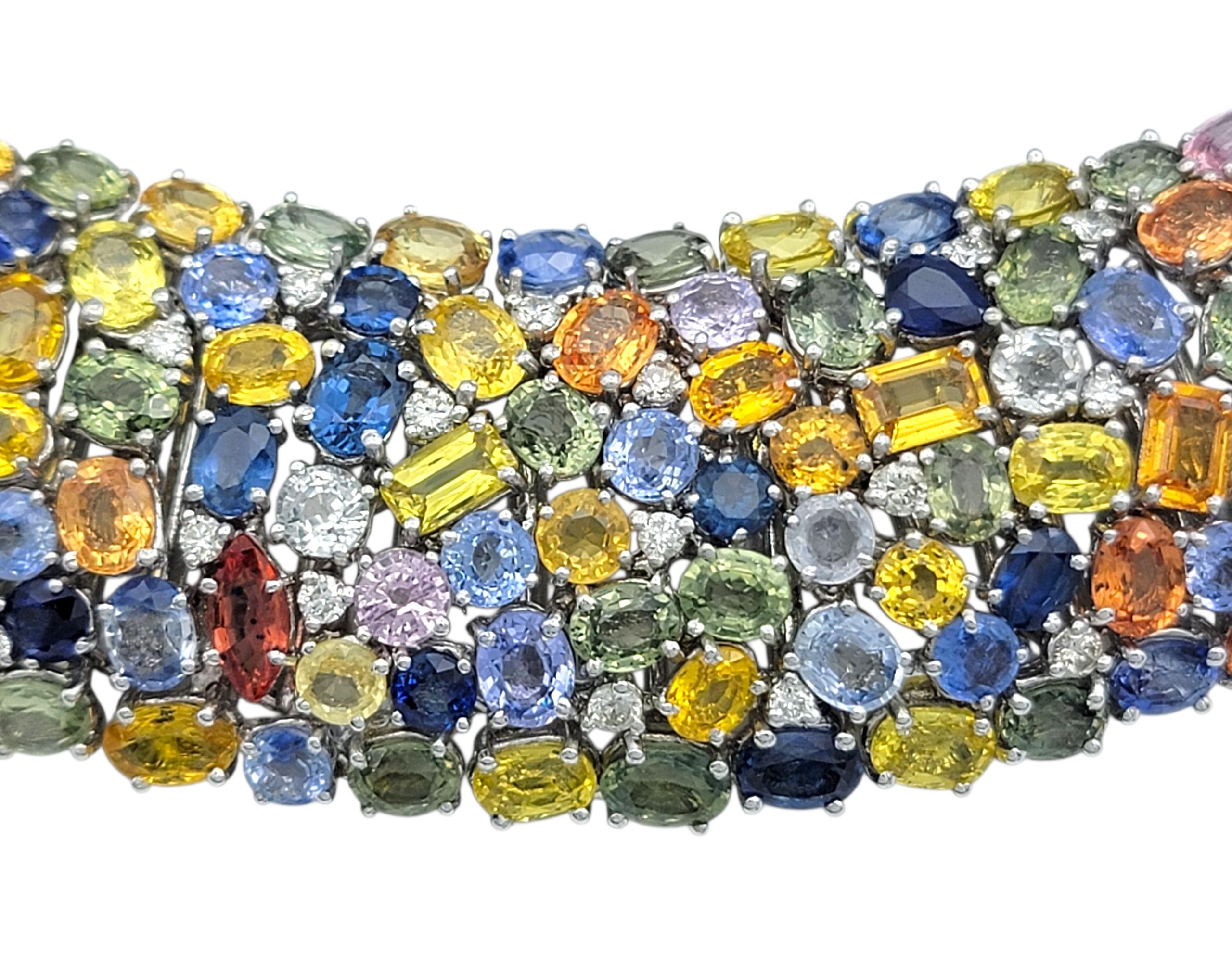 182.39 Carats Total Multi-Sapphire & Diamond Collar Necklace 18 Karat White Gold In Good Condition For Sale In Scottsdale, AZ