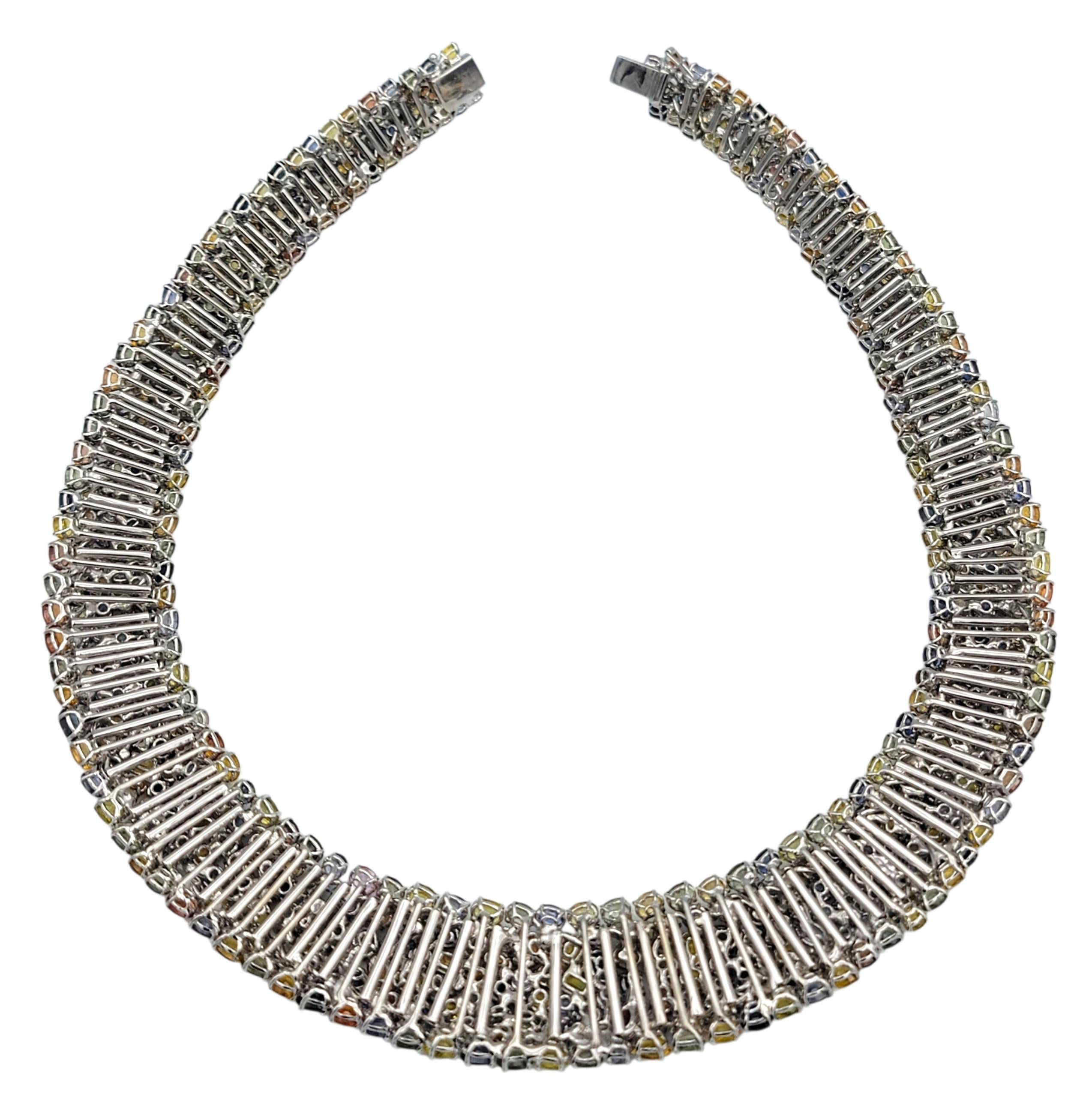 182.39 Carats Total Multi-Sapphire & Diamond Collar Necklace 18 Karat White Gold For Sale 3
