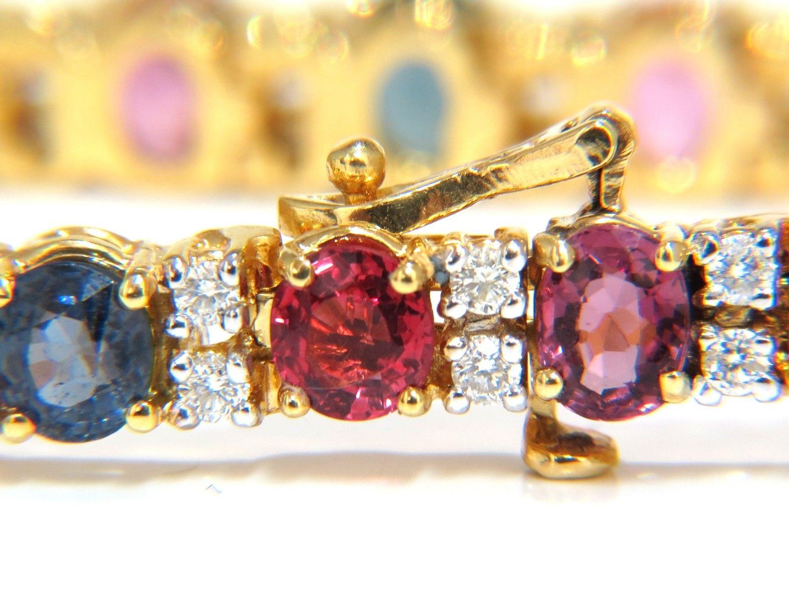 18.24 Carat Natural Vivid Colors Spinel Diamonds Tennis Bracelet 14 Karat In New Condition In New York, NY