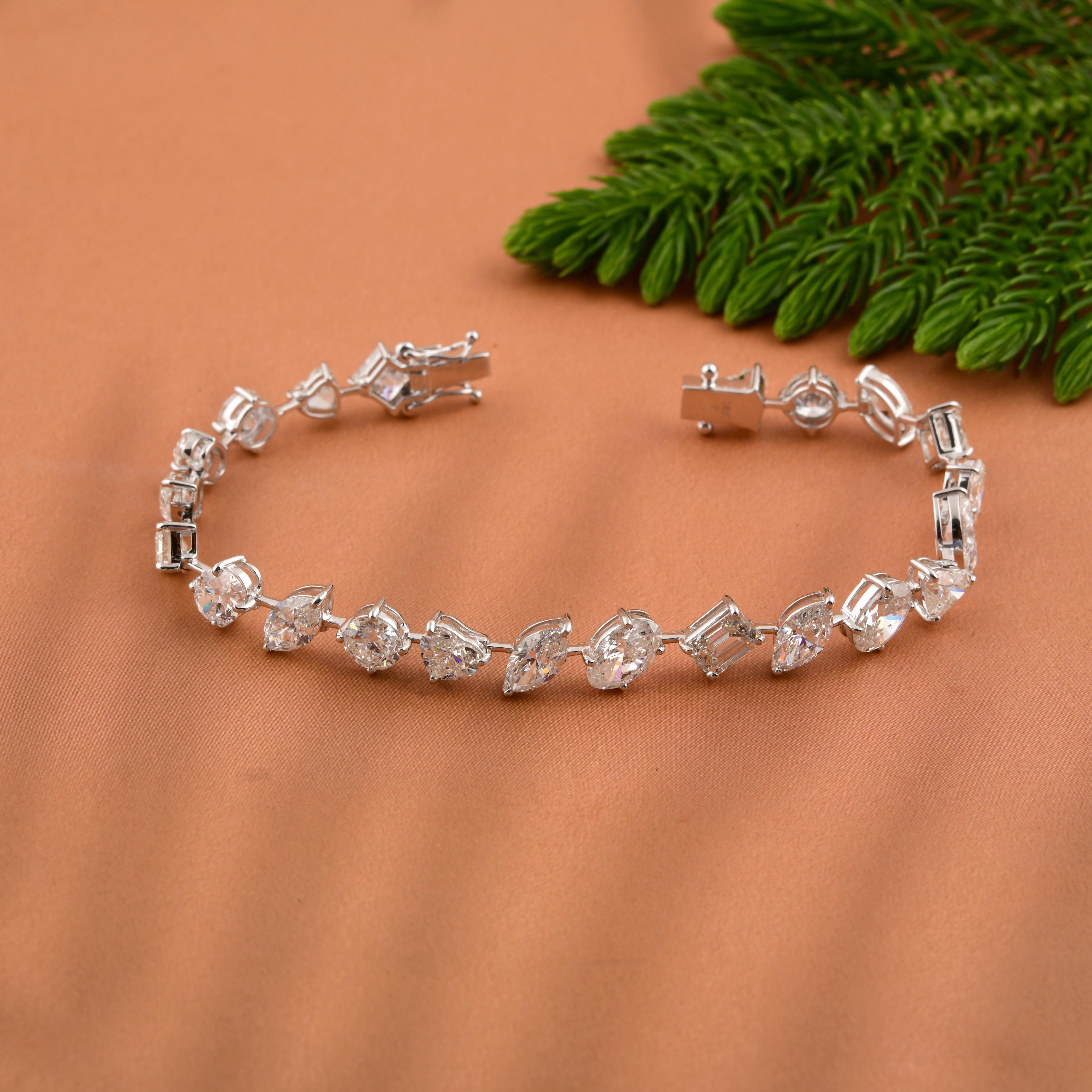 18,24 Karat SI/H Diamant-Tennisarmband mit Mischschliff 18k Weißgold Alle Zölle gezahlt Damen im Angebot