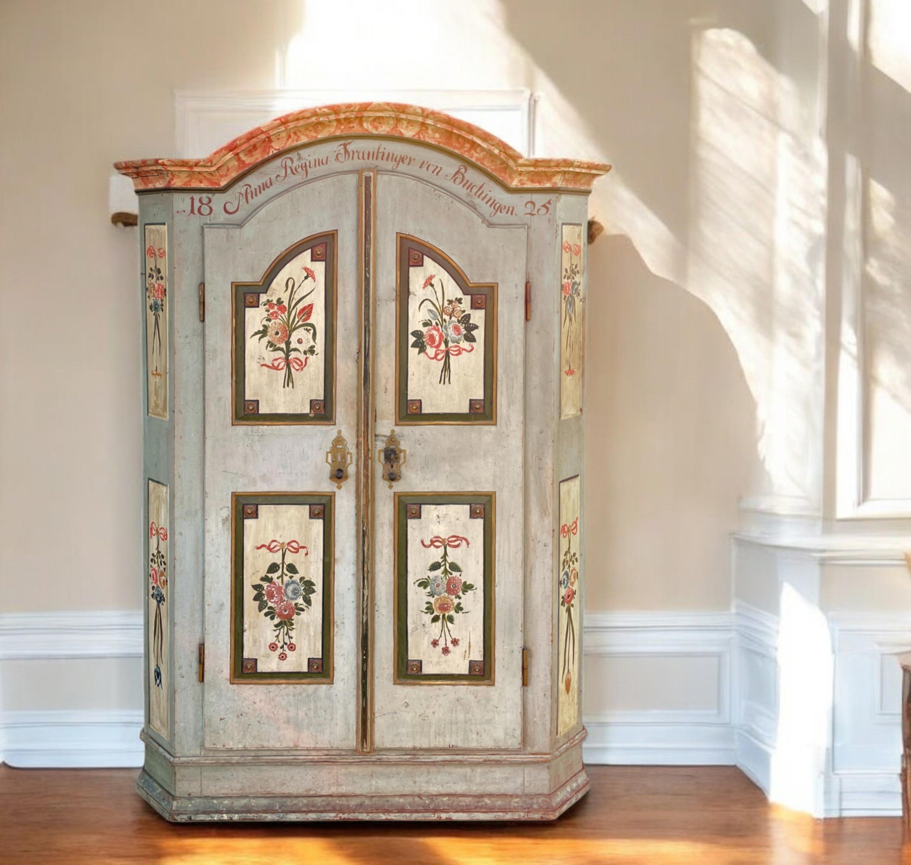 Early 19th Century 1825 Blue Floral Painted Alpine Cabinet