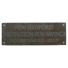 Plaque en bronze de 1825 de la New Bedford Institution for Savings Incorporated