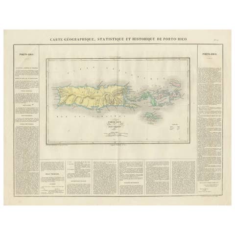 1825 Buchon Map of Puerto Rico & Virgin Islands with Detailed Colonial History