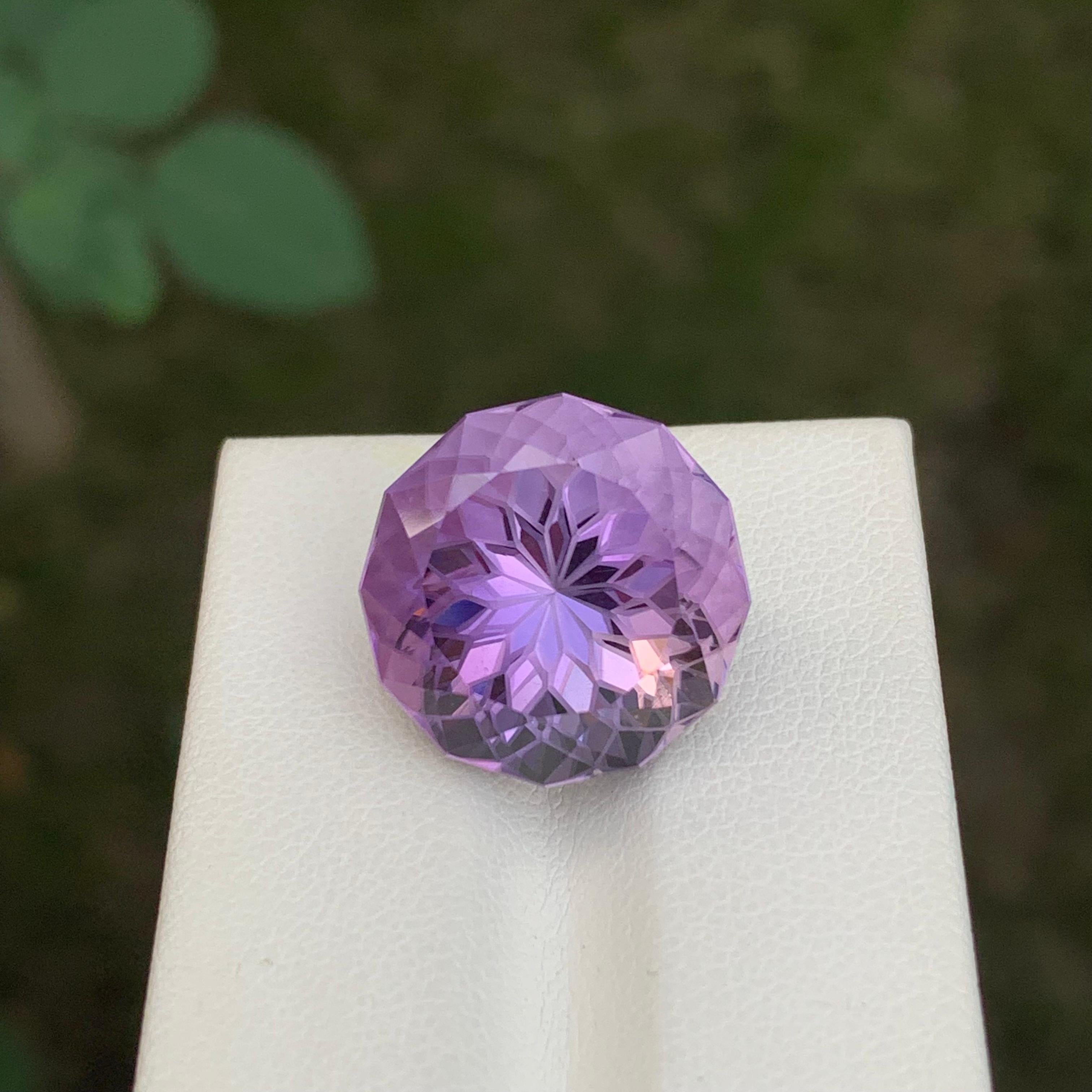 18.25 Carat Natural Loose Amethyst Round Flower Cut Gemstone For Sale 4