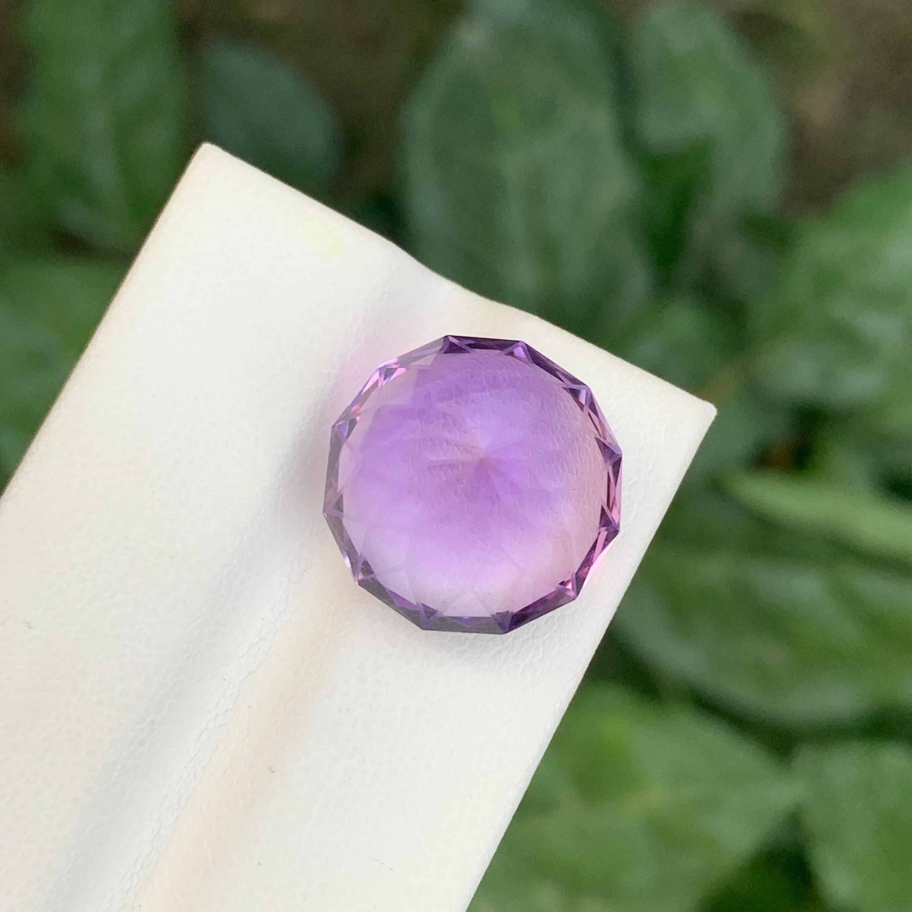 18.25 Carat Natural Loose Amethyst Round Flower Cut Gemstone For Sale 5