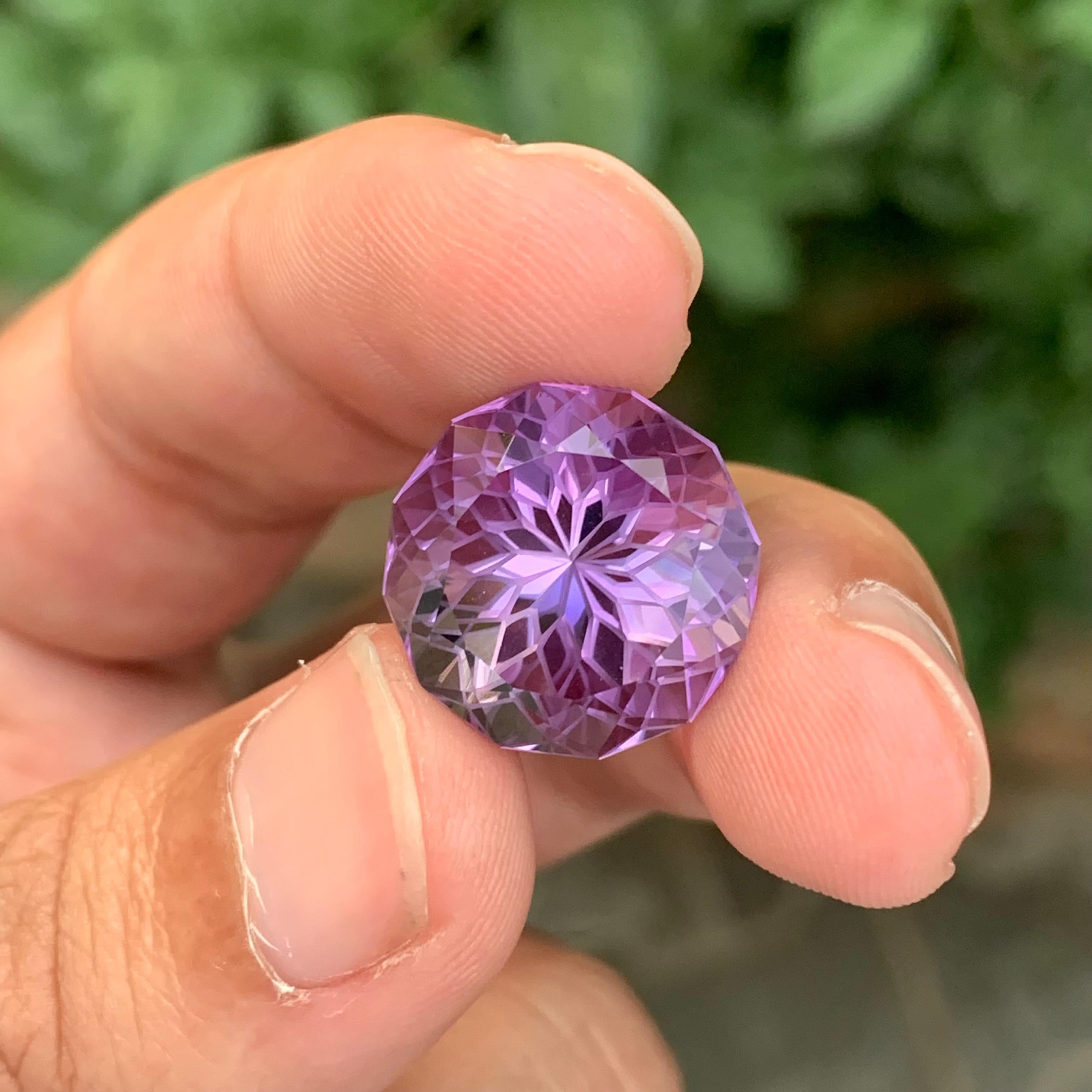 Arts and Crafts 18.25 Carat Natural Loose Amethyst Round Flower Cut Gemstone For Sale