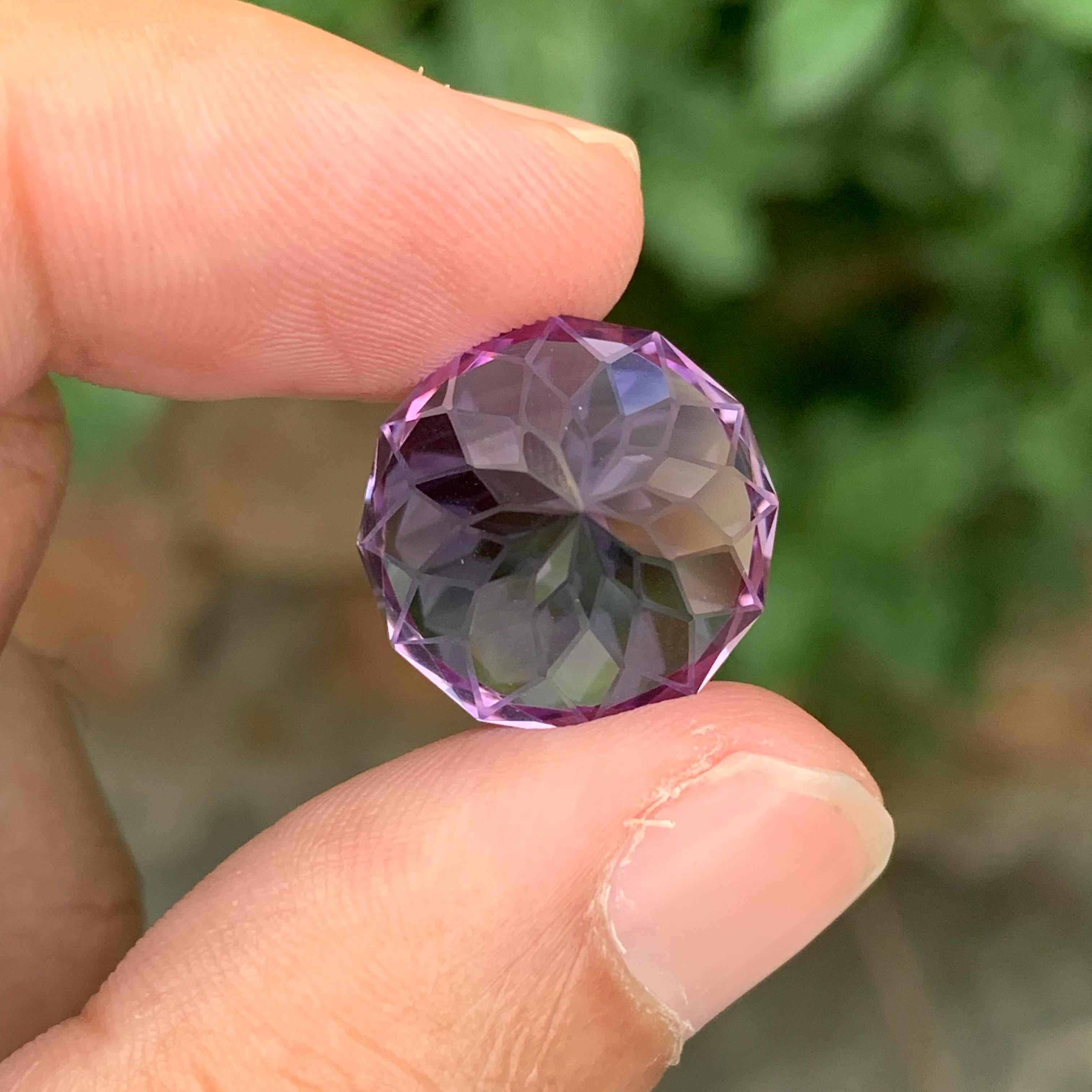 Round Cut 18.25 Carat Natural Loose Amethyst Round Flower Cut Gemstone For Sale